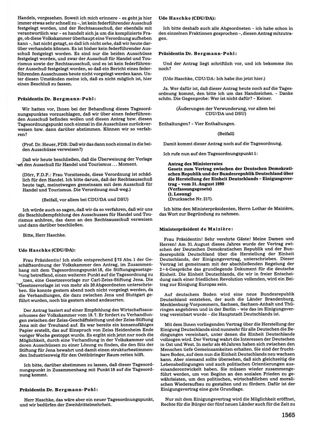 Tagungen der Volkskammer (VK) der Deutschen Demokratischen Republik (DDR), 10. Wahlperiode 1990, Seite 1565 (VK. DDR 10. WP. 1990, Prot. Tg. 1-38, 5.4.-2.10.1990, S. 1565)