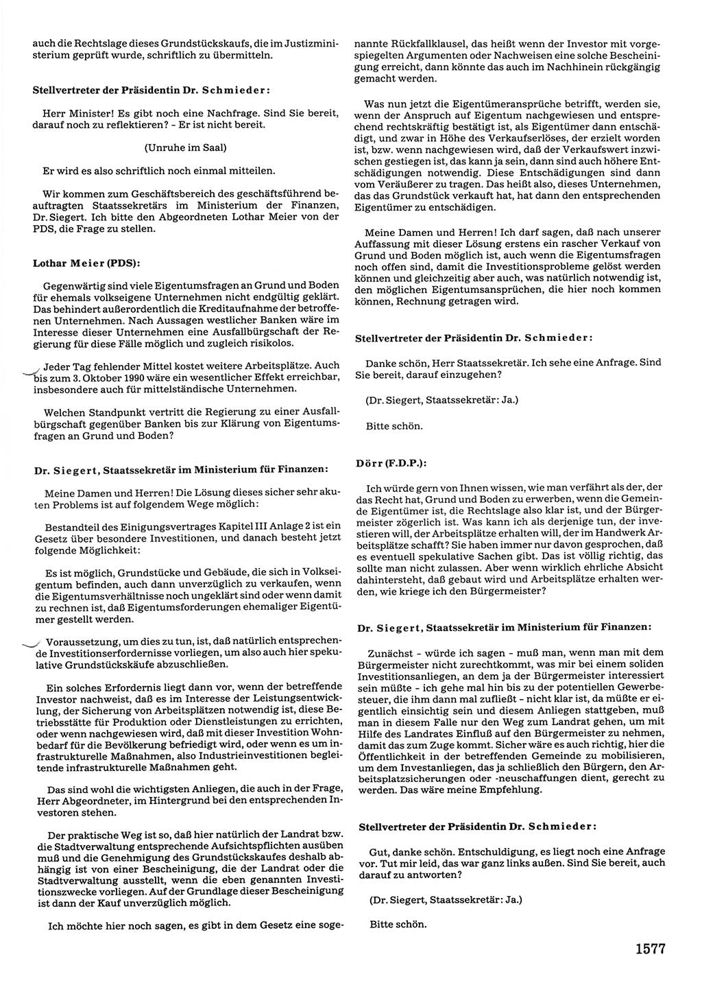 Tagungen der Volkskammer (VK) der Deutschen Demokratischen Republik (DDR), 10. Wahlperiode 1990, Seite 1577 (VK. DDR 10. WP. 1990, Prot. Tg. 1-38, 5.4.-2.10.1990, S. 1577)