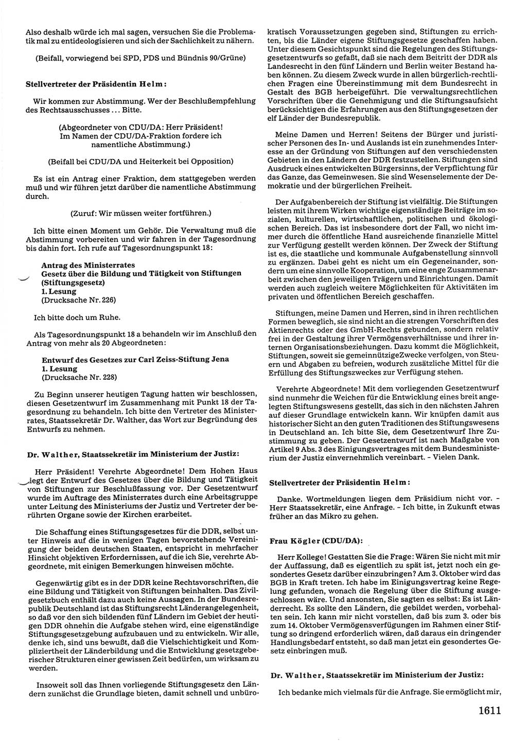 Tagungen der Volkskammer (VK) der Deutschen Demokratischen Republik (DDR), 10. Wahlperiode 1990, Seite 1611 (VK. DDR 10. WP. 1990, Prot. Tg. 1-38, 5.4.-2.10.1990, S. 1611)