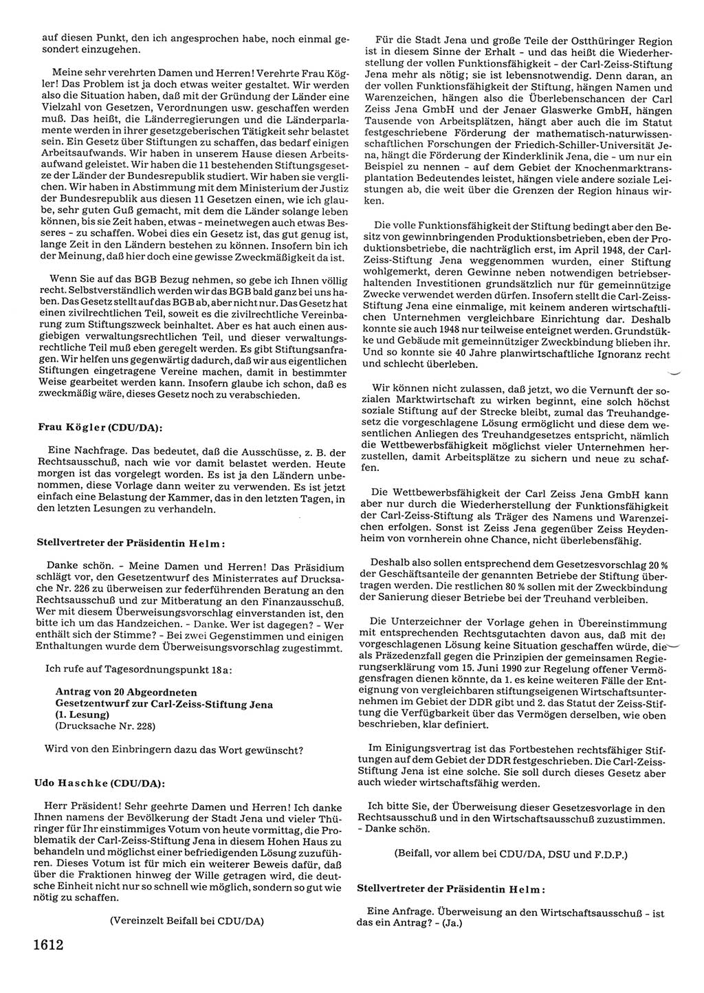 Tagungen der Volkskammer (VK) der Deutschen Demokratischen Republik (DDR), 10. Wahlperiode 1990, Seite 1612 (VK. DDR 10. WP. 1990, Prot. Tg. 1-38, 5.4.-2.10.1990, S. 1612)