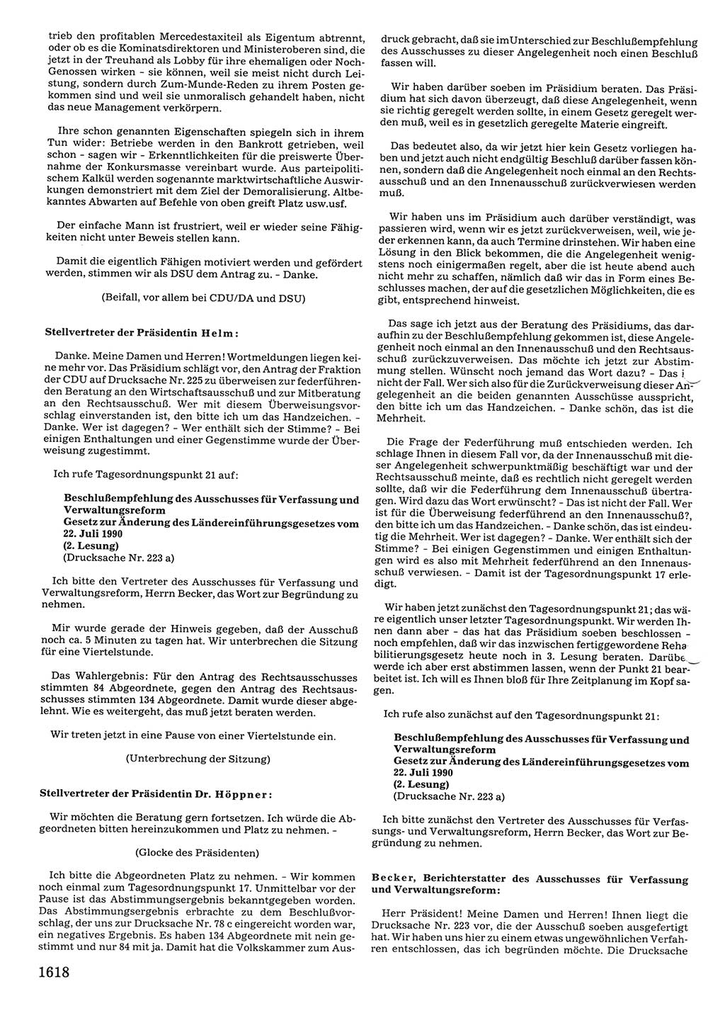 Tagungen der Volkskammer (VK) der Deutschen Demokratischen Republik (DDR), 10. Wahlperiode 1990, Seite 1618 (VK. DDR 10. WP. 1990, Prot. Tg. 1-38, 5.4.-2.10.1990, S. 1618)