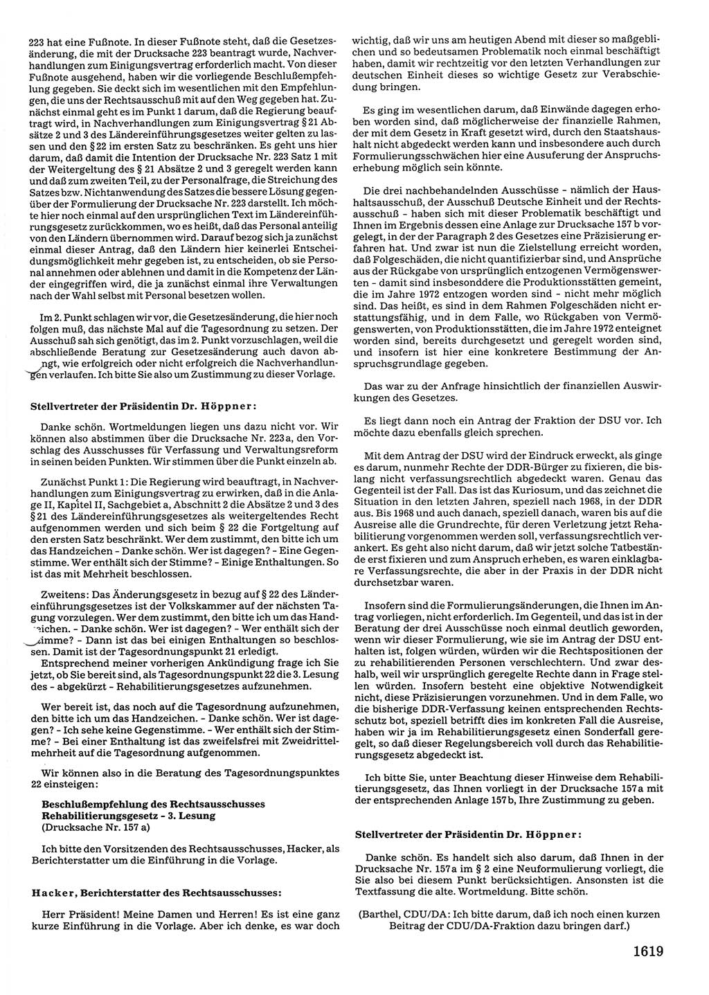 Tagungen der Volkskammer (VK) der Deutschen Demokratischen Republik (DDR), 10. Wahlperiode 1990, Seite 1619 (VK. DDR 10. WP. 1990, Prot. Tg. 1-38, 5.4.-2.10.1990, S. 1619)