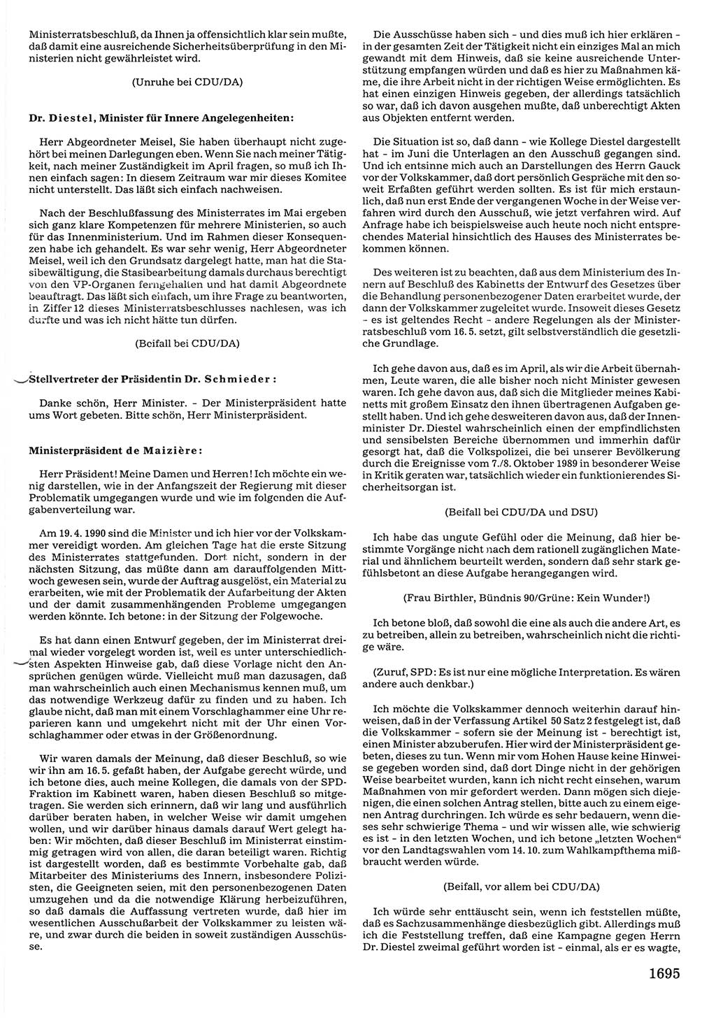 Tagungen der Volkskammer (VK) der Deutschen Demokratischen Republik (DDR), 10. Wahlperiode 1990, Seite 1695 (VK. DDR 10. WP. 1990, Prot. Tg. 1-38, 5.4.-2.10.1990, S. 1695)