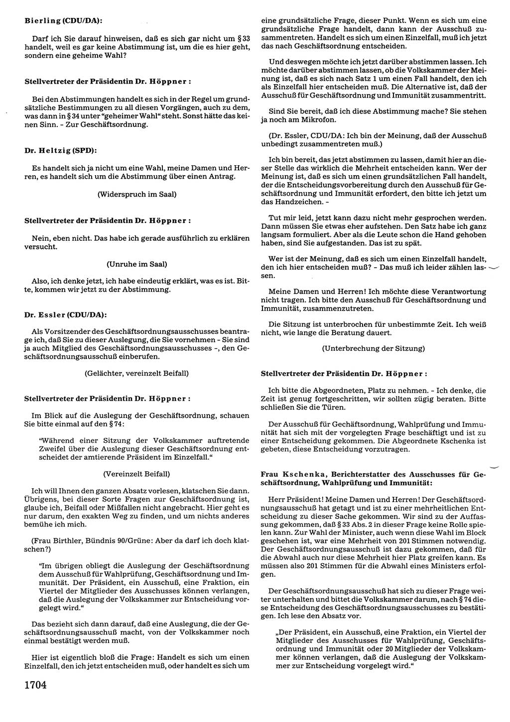 Tagungen der Volkskammer (VK) der Deutschen Demokratischen Republik (DDR), 10. Wahlperiode 1990, Seite 1704 (VK. DDR 10. WP. 1990, Prot. Tg. 1-38, 5.4.-2.10.1990, S. 1704)