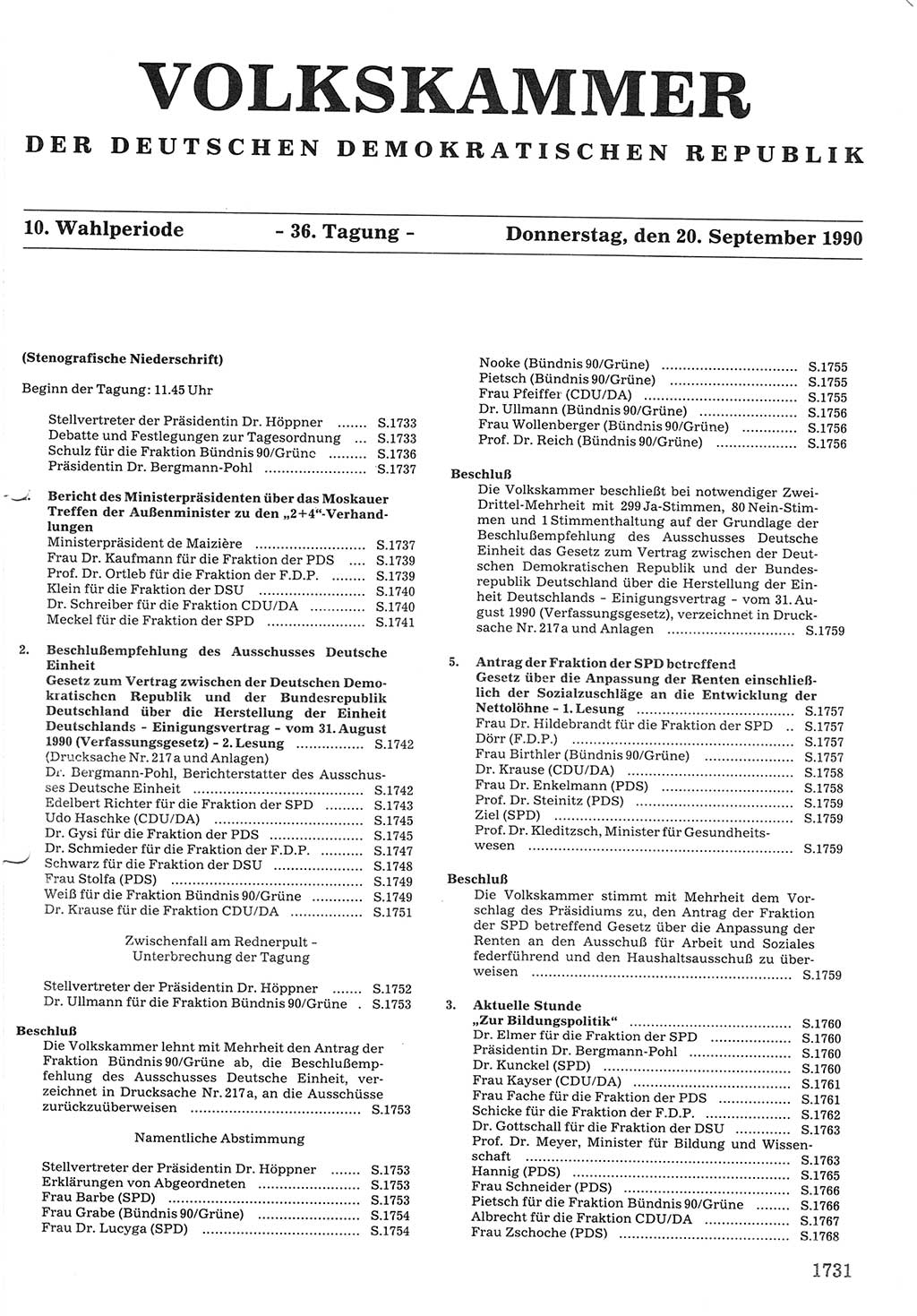 Tagungen der Volkskammer (VK) der Deutschen Demokratischen Republik (DDR), 10. Wahlperiode 1990, Seite 1731 (VK. DDR 10. WP. 1990, Prot. Tg. 1-38, 5.4.-2.10.1990, S. 1731)