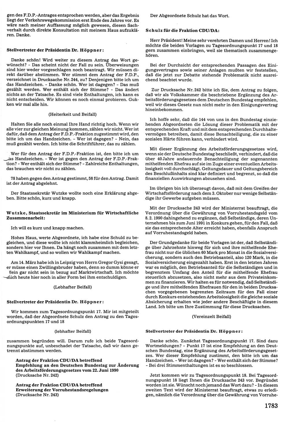 Tagungen der Volkskammer (VK) der Deutschen Demokratischen Republik (DDR), 10. Wahlperiode 1990, Seite 1783 (VK. DDR 10. WP. 1990, Prot. Tg. 1-38, 5.4.-2.10.1990, S. 1783)