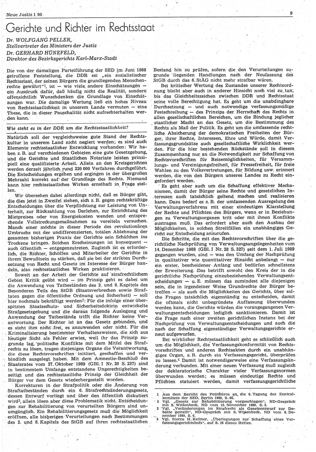 Neue Justiz (NJ), Zeitschrift für Rechtsetzung und Rechtsanwendung [Deutsche Demokratische Republik (DDR)], 44. Jahrgang 1990, Seite 9 (NJ DDR 1990, S. 9)