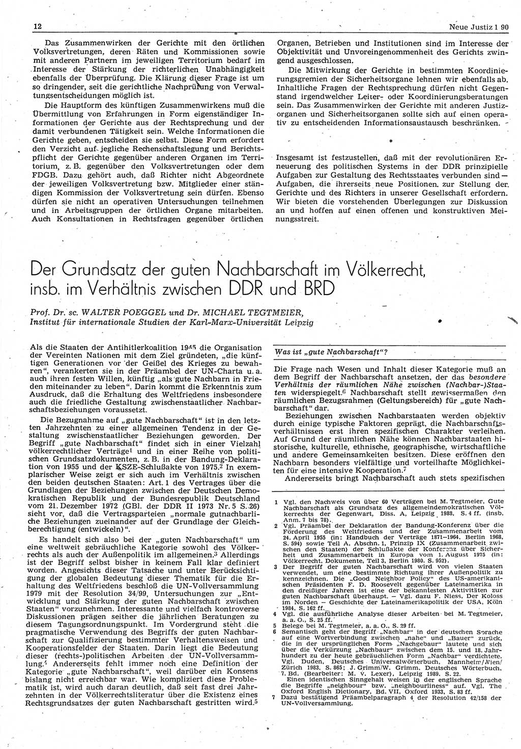 Neue Justiz (NJ), Zeitschrift für Rechtsetzung und Rechtsanwendung [Deutsche Demokratische Republik (DDR)], 44. Jahrgang 1990, Seite 12 (NJ DDR 1990, S. 12)