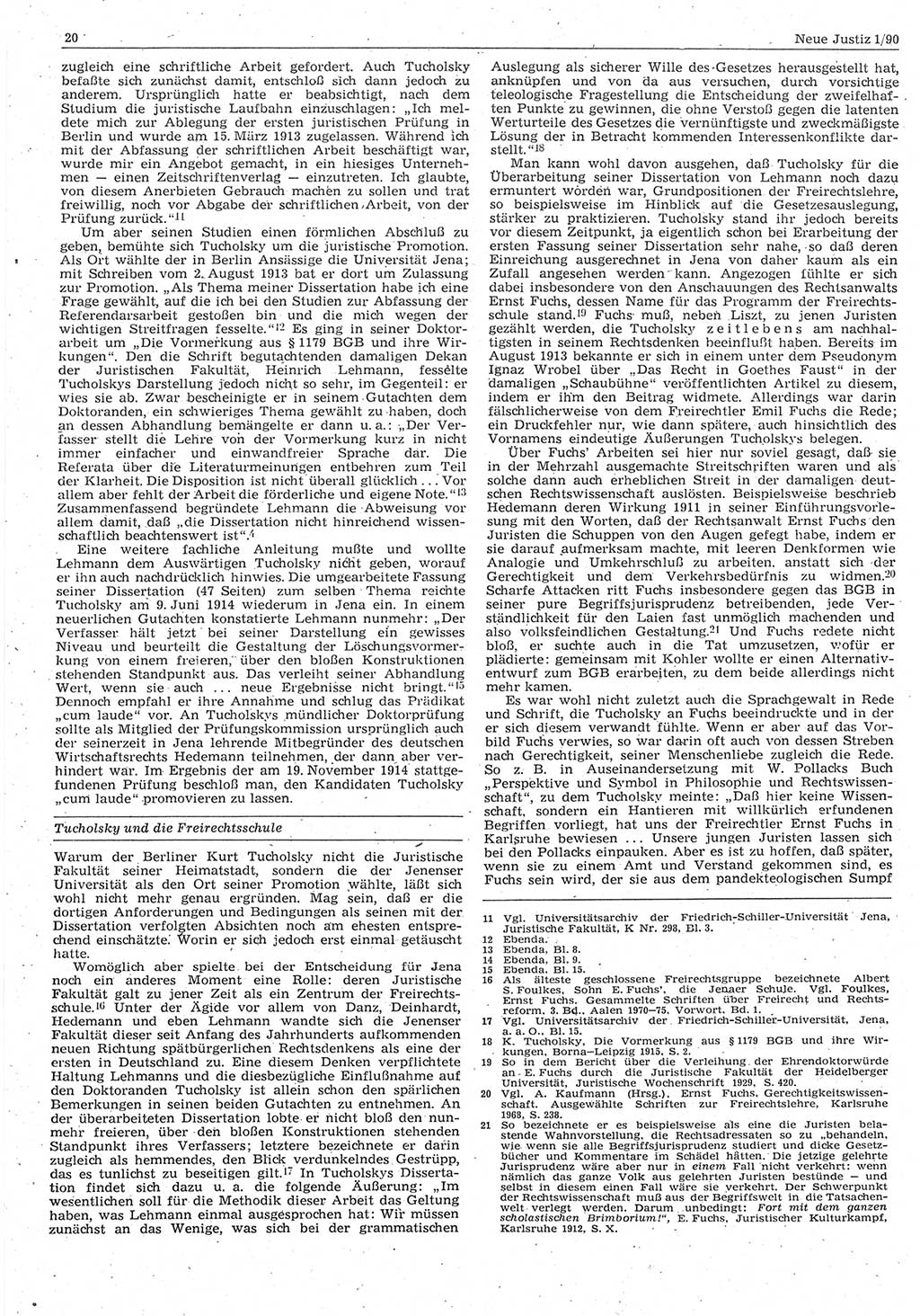 Neue Justiz (NJ), Zeitschrift für Rechtsetzung und Rechtsanwendung [Deutsche Demokratische Republik (DDR)], 44. Jahrgang 1990, Seite 20 (NJ DDR 1990, S. 20)