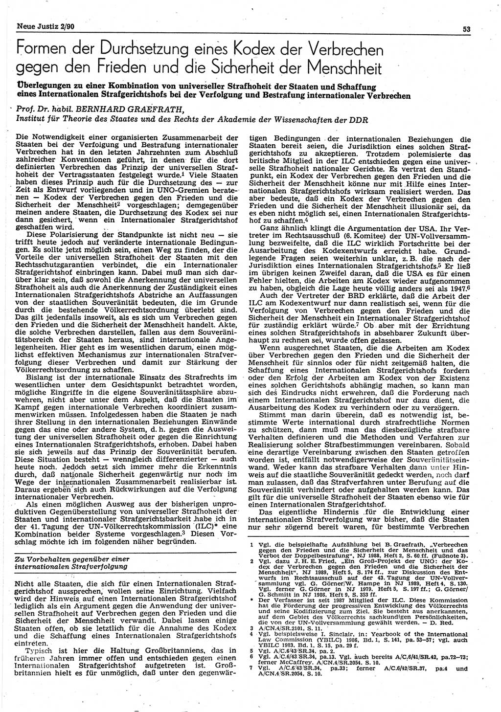 Neue Justiz (NJ), Zeitschrift für Rechtsetzung und Rechtsanwendung [Deutsche Demokratische Republik (DDR)], 44. Jahrgang 1990, Seite 53 (NJ DDR 1990, S. 53)