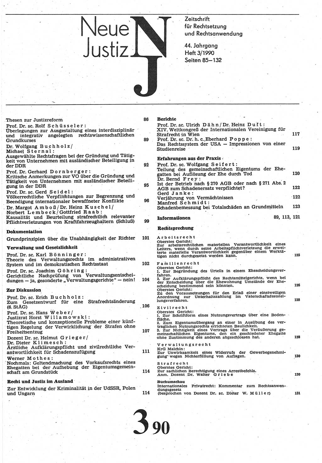 Neue Justiz (NJ), Zeitschrift für Rechtsetzung und Rechtsanwendung [Deutsche Demokratische Republik (DDR)], 44. Jahrgang 1990, Seite 85 (NJ DDR 1990, S. 85)