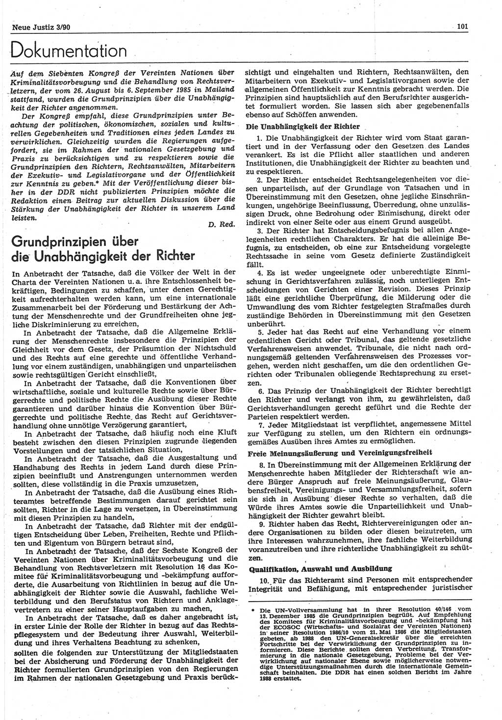 Neue Justiz (NJ), Zeitschrift für Rechtsetzung und Rechtsanwendung [Deutsche Demokratische Republik (DDR)], 44. Jahrgang 1990, Seite 101 (NJ DDR 1990, S. 101)