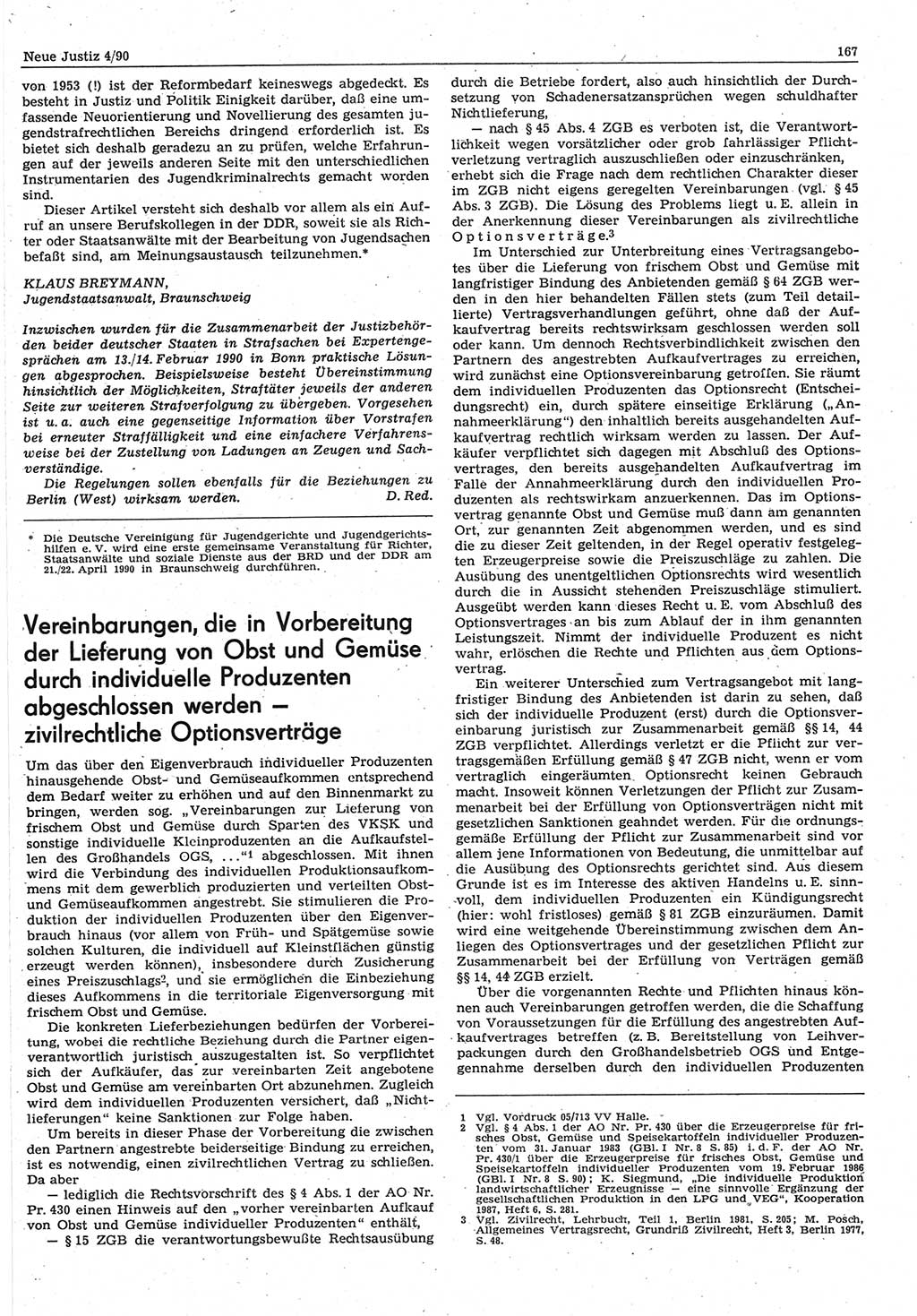Neue Justiz (NJ), Zeitschrift für Rechtsetzung und Rechtsanwendung [Deutsche Demokratische Republik (DDR)], 44. Jahrgang 1990, Seite 167 (NJ DDR 1990, S. 167)