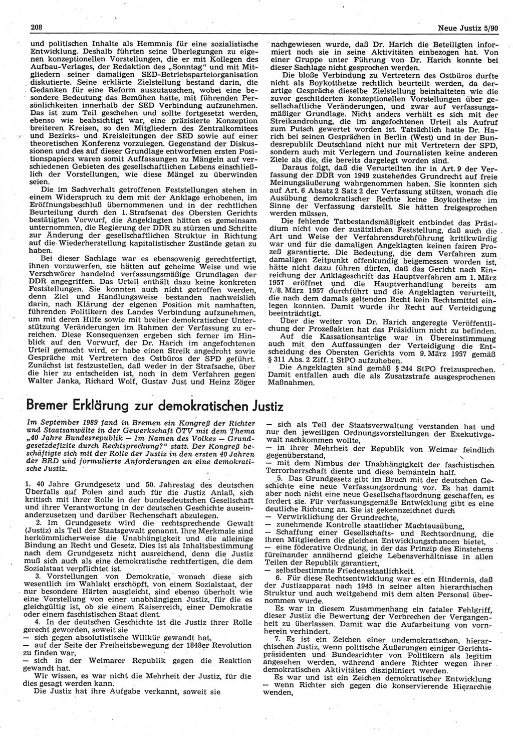 Neue Justiz (NJ), Zeitschrift für Rechtsetzung und Rechtsanwendung [Deutsche Demokratische Republik (DDR)], 44. Jahrgang 1990, Seite 208 (NJ DDR 1990, S. 208)