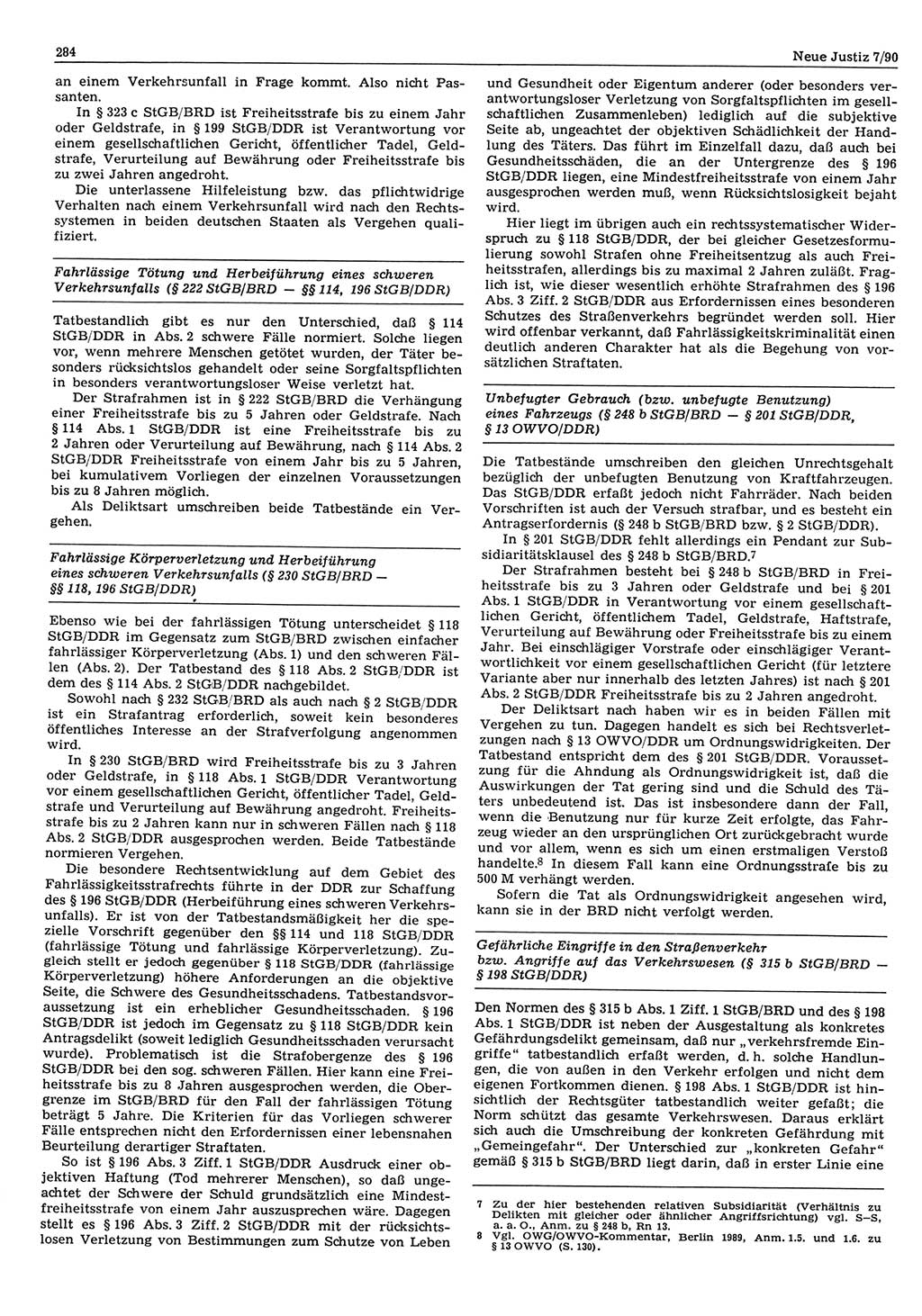 Neue Justiz (NJ), Zeitschrift für Rechtsetzung und Rechtsanwendung [Deutsche Demokratische Republik (DDR)], 44. Jahrgang 1990, Seite 284 (NJ DDR 1990, S. 284)