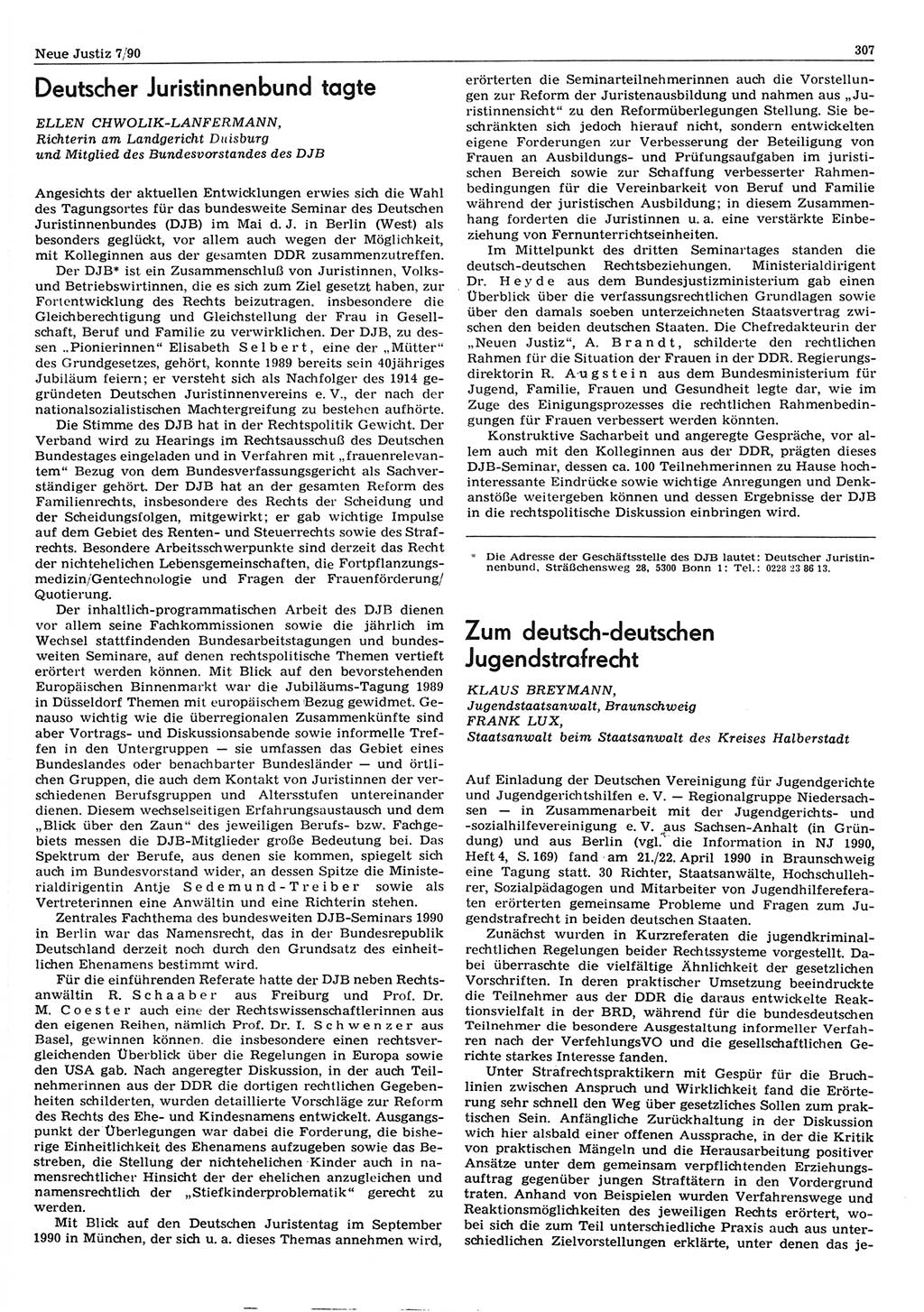 Neue Justiz (NJ), Zeitschrift für Rechtsetzung und Rechtsanwendung [Deutsche Demokratische Republik (DDR)], 44. Jahrgang 1990, Seite 307 (NJ DDR 1990, S. 307)