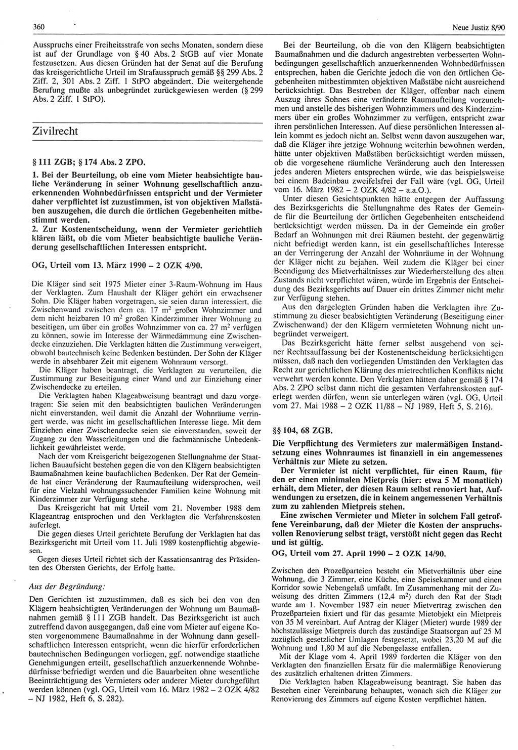 Neue Justiz (NJ), Zeitschrift für Rechtsetzung und Rechtsanwendung [Deutsche Demokratische Republik (DDR)], 44. Jahrgang 1990, Seite 360 (NJ DDR 1990, S. 360)