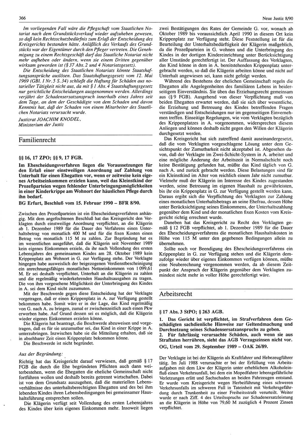 Neue Justiz (NJ), Zeitschrift für Rechtsetzung und Rechtsanwendung [Deutsche Demokratische Republik (DDR)], 44. Jahrgang 1990, Seite 366 (NJ DDR 1990, S. 366)
