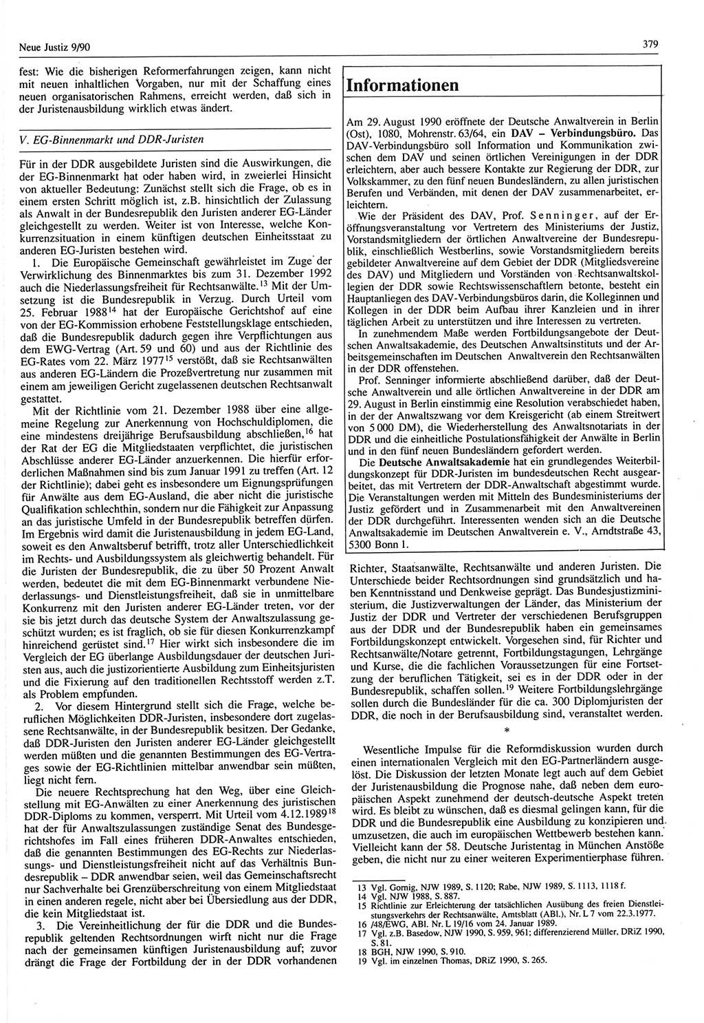 Neue Justiz (NJ), Zeitschrift für Rechtsetzung und Rechtsanwendung [Deutsche Demokratische Republik (DDR)], 44. Jahrgang 1990, Seite 379 (NJ DDR 1990, S. 379)