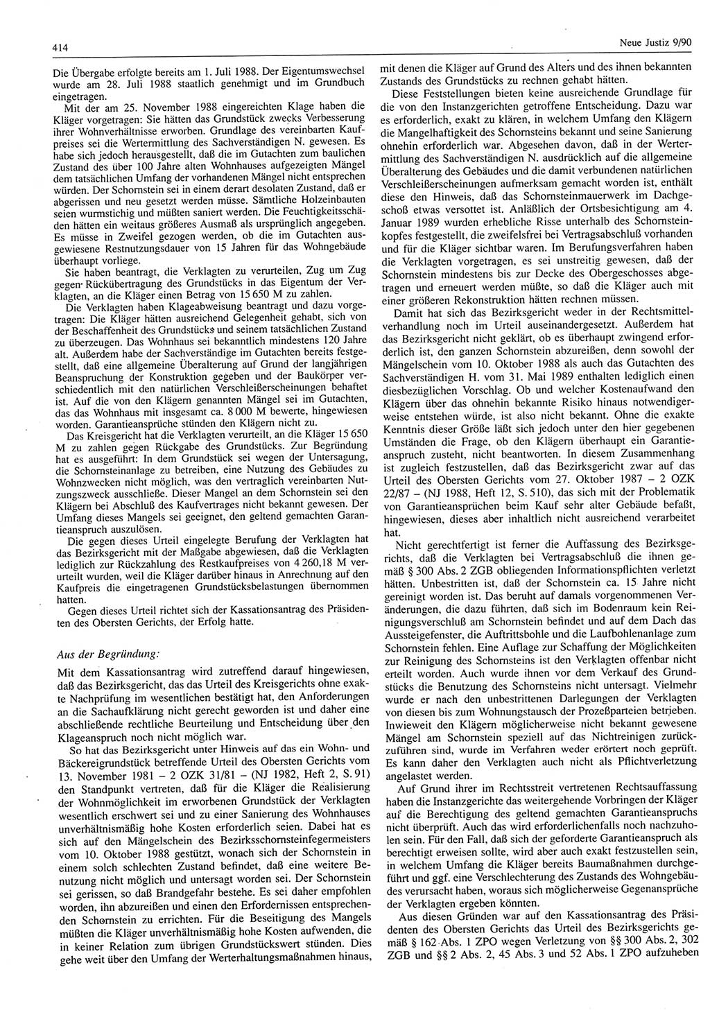Neue Justiz (NJ), Zeitschrift für Rechtsetzung und Rechtsanwendung [Deutsche Demokratische Republik (DDR)], 44. Jahrgang 1990, Seite 414 (NJ DDR 1990, S. 414)