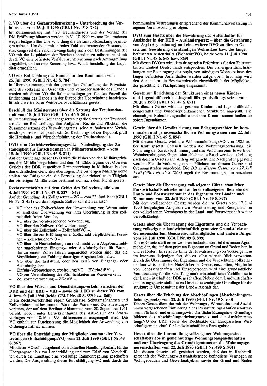 Neue Justiz (NJ), Zeitschrift für Rechtsetzung und Rechtsanwendung [Deutsche Demokratische Republik (DDR)], 44. Jahrgang 1990, Seite 451 (NJ DDR 1990, S. 451)