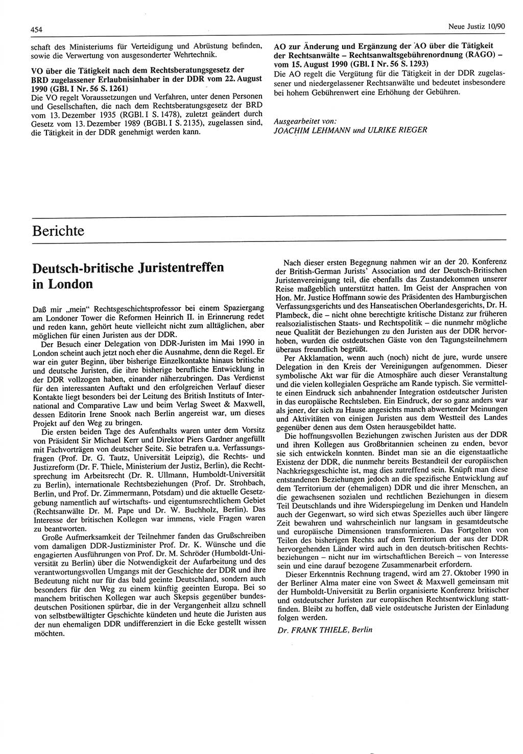 Neue Justiz (NJ), Zeitschrift für Rechtsetzung und Rechtsanwendung [Deutsche Demokratische Republik (DDR)], 44. Jahrgang 1990, Seite 454 (NJ DDR 1990, S. 454)