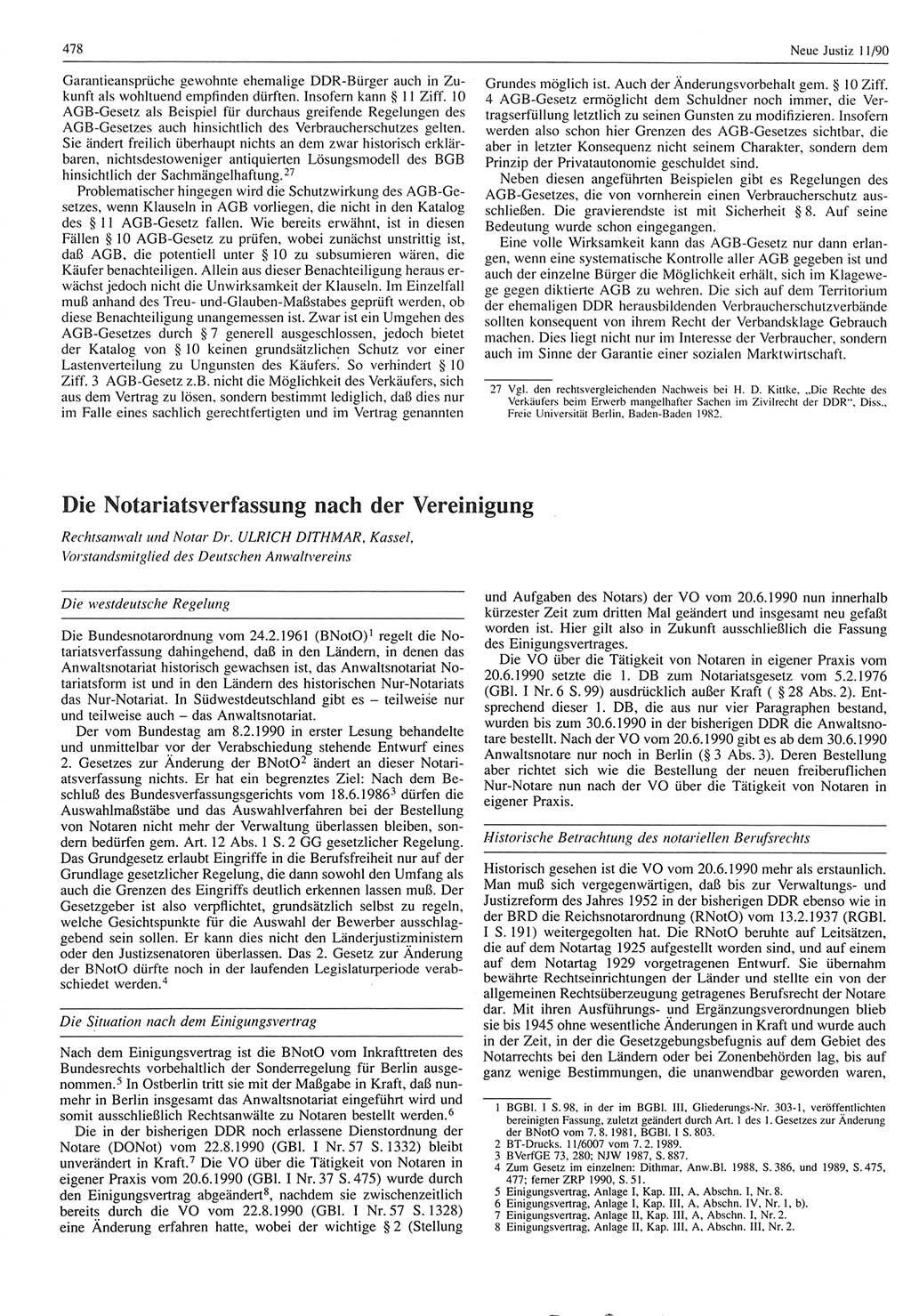 Neue Justiz (NJ), Zeitschrift für Rechtsetzung und Rechtsanwendung [Deutsche Demokratische Republik (DDR)], 44. Jahrgang 1990, Seite 478 (NJ DDR 1990, S. 478)