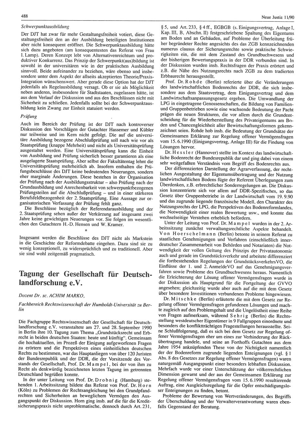 Neue Justiz (NJ), Zeitschrift für Rechtsetzung und Rechtsanwendung [Deutsche Demokratische Republik (DDR)], 44. Jahrgang 1990, Seite 488 (NJ DDR 1990, S. 488)