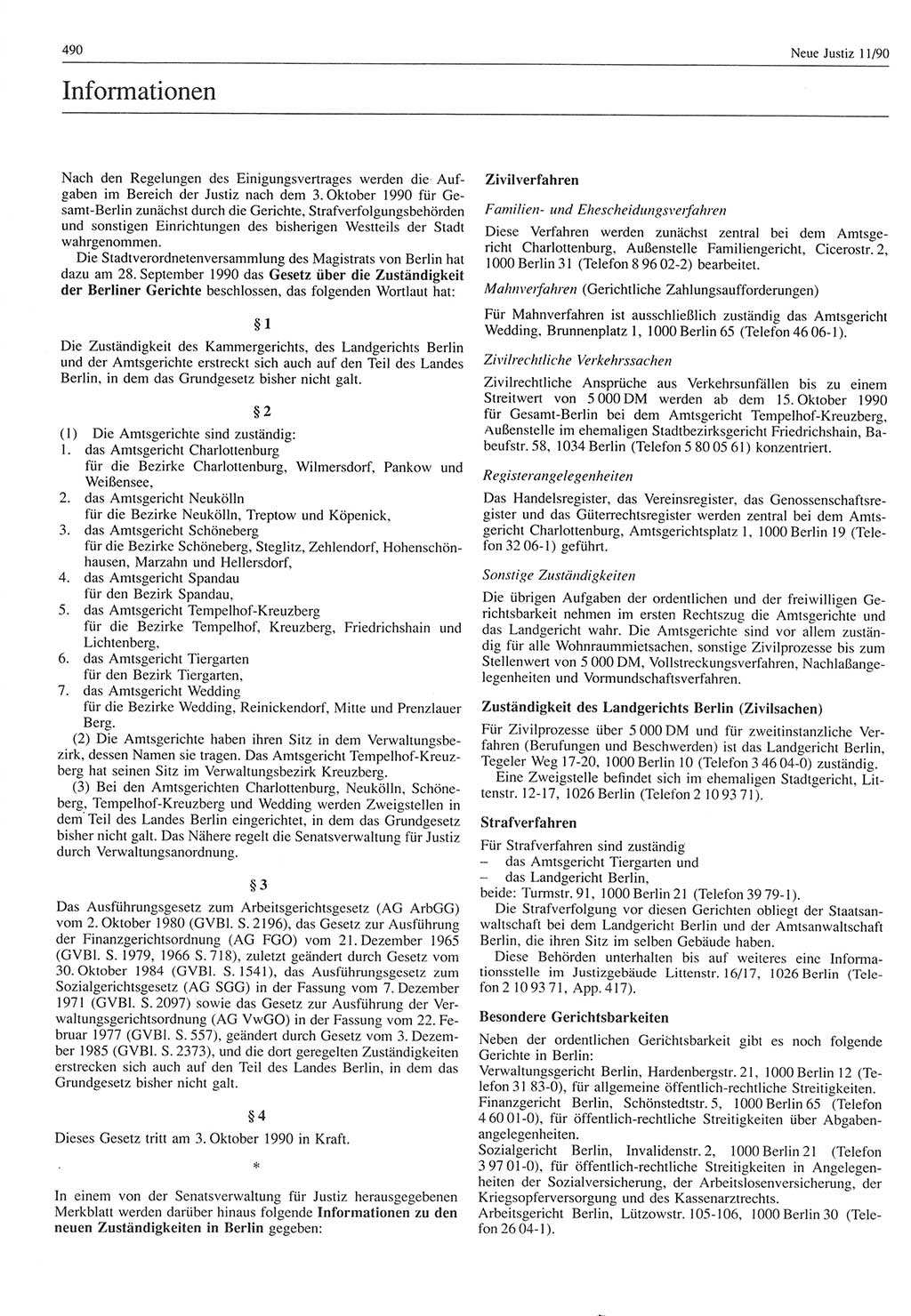 Neue Justiz (NJ), Zeitschrift für Rechtsetzung und Rechtsanwendung [Deutsche Demokratische Republik (DDR)], 44. Jahrgang 1990, Seite 490 (NJ DDR 1990, S. 490)