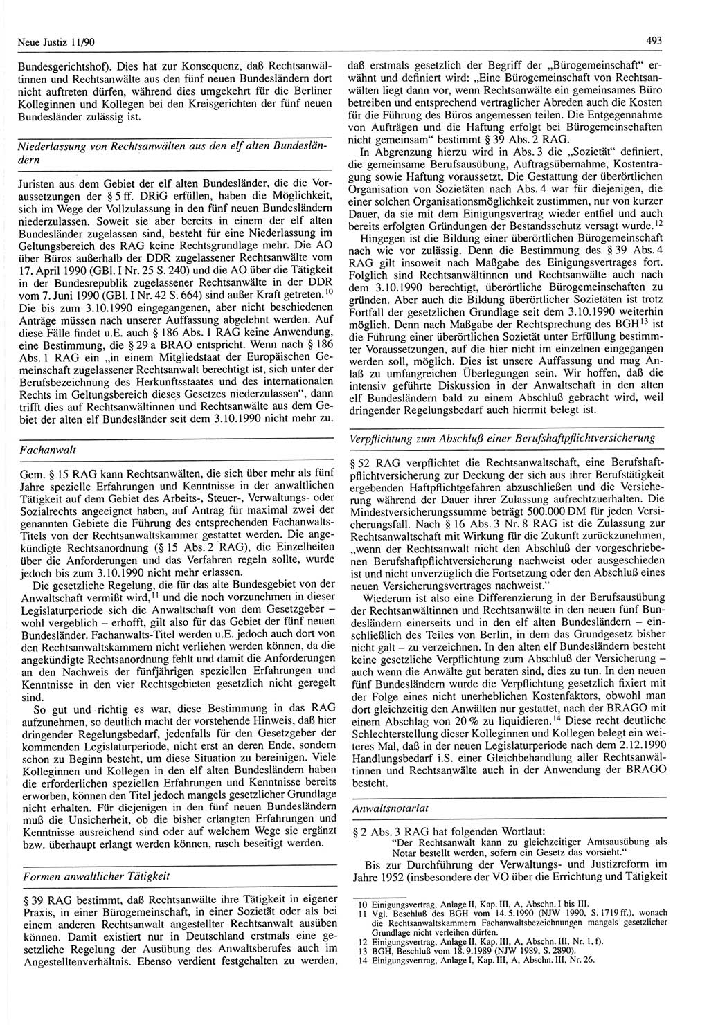 Neue Justiz (NJ), Zeitschrift für Rechtsetzung und Rechtsanwendung [Deutsche Demokratische Republik (DDR)], 44. Jahrgang 1990, Seite 493 (NJ DDR 1990, S. 493)