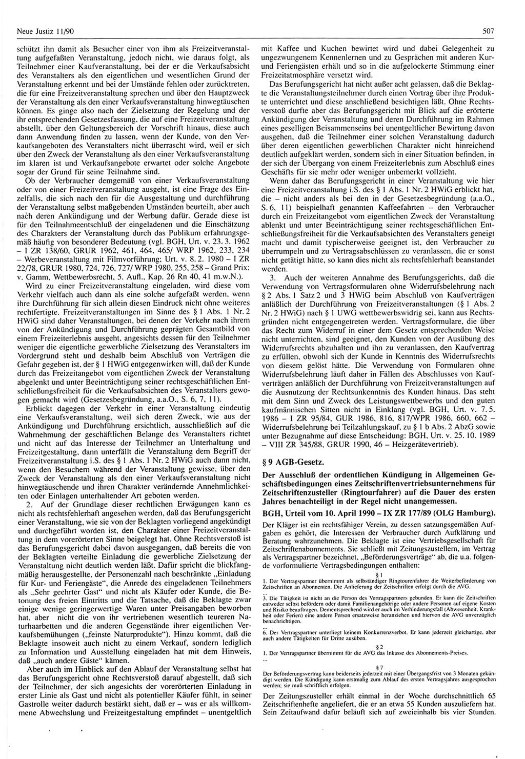 Neue Justiz (NJ), Zeitschrift für Rechtsetzung und Rechtsanwendung [Deutsche Demokratische Republik (DDR)], 44. Jahrgang 1990, Seite 507 (NJ DDR 1990, S. 507)