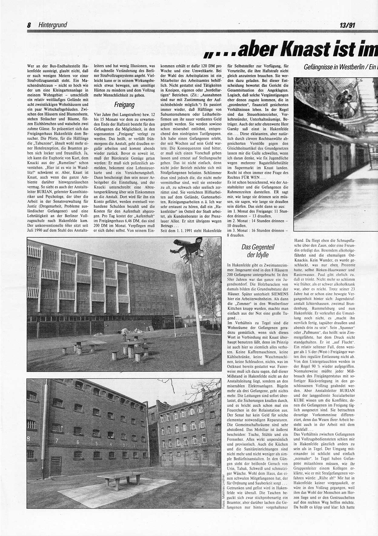 Die Andere, Unabhängige Wochenzeitung für Politik, Kultur und Kunst, Ausgabe 13 vom 27.3.1991, Seite 8 (And. W.-Zg. Ausg. 13 1991, S. 8)