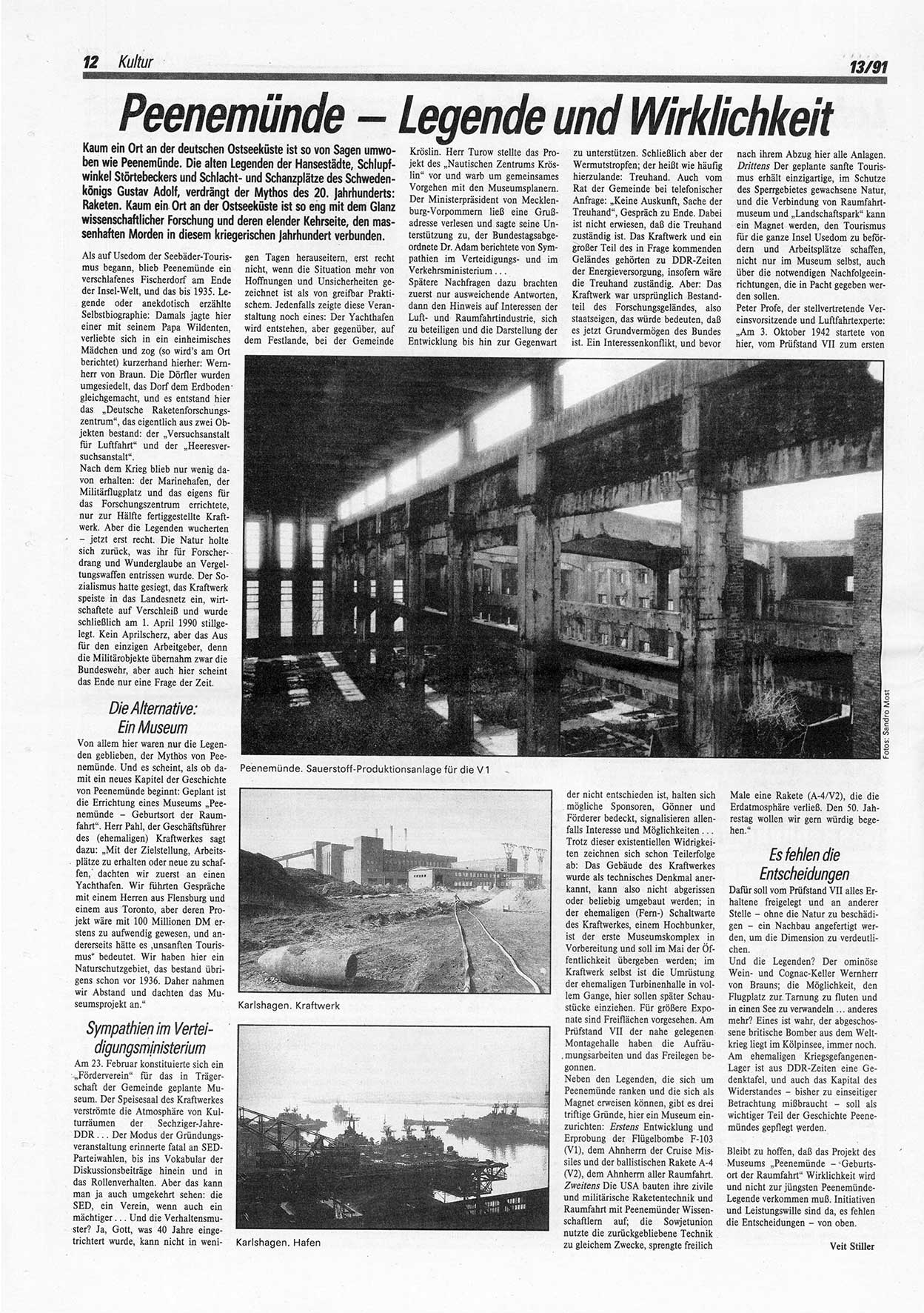 Die Andere, Unabhängige Wochenzeitung für Politik, Kultur und Kunst, Ausgabe 13 vom 27.3.1991, Seite 12 (And. W.-Zg. Ausg. 13 1991, S. 12)