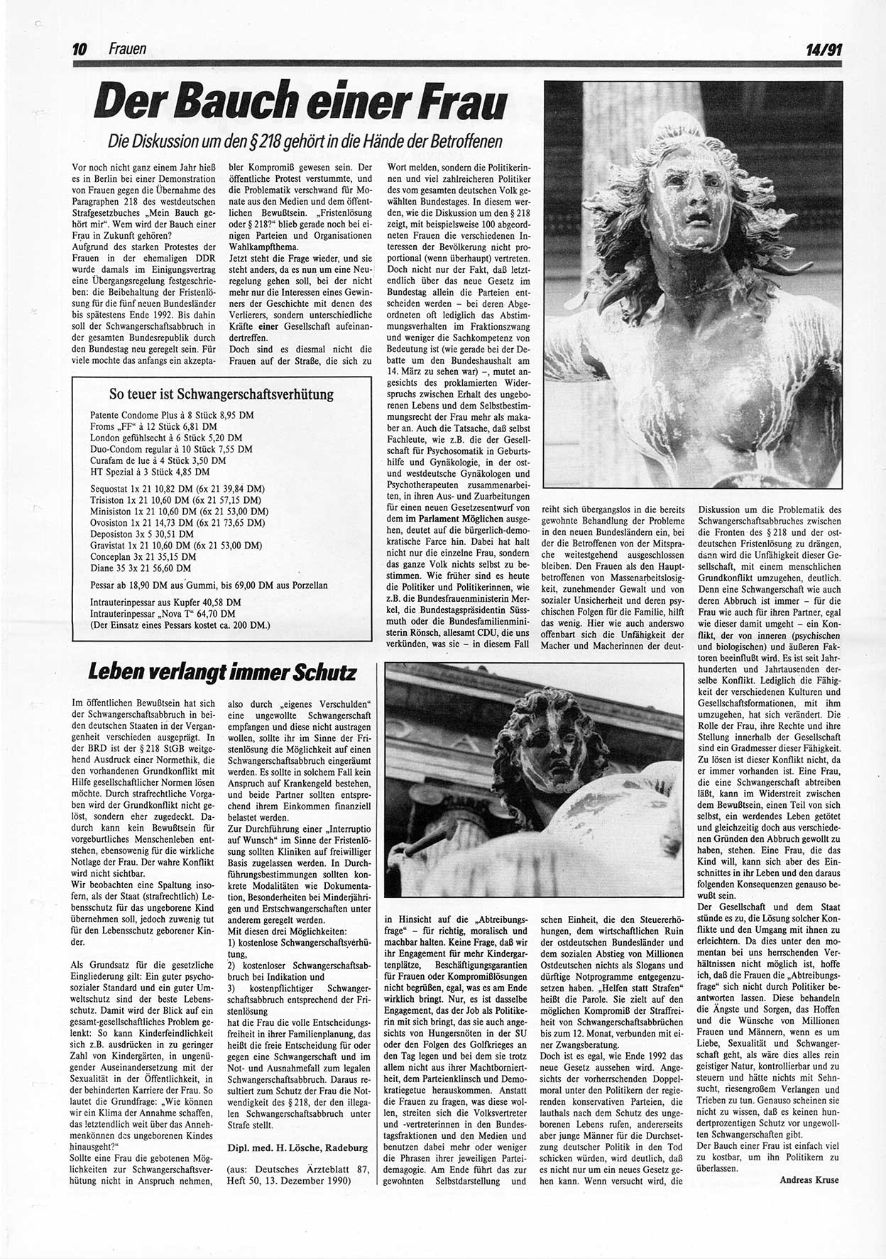 Die Andere, Unabhängige Wochenzeitung für Politik, Kultur und Kunst, Ausgabe 14 vom 3.4.1991, Seite 10 (And. W.-Zg. Ausg. 14 1991, S. 10)