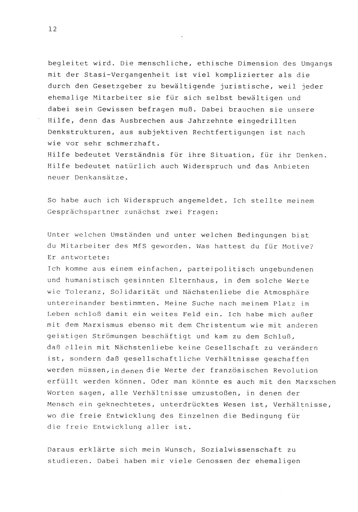 Zwie-Gespräch, Beiträge zur Bewältigung der Stasi-Vergangenheit [Deutsche Demokratische Republik (DDR)], Ausgabe Nr. 1, Berlin 1991, Seite 12 (Zwie-Gespr. Ausg. 1 1991, S. 12)