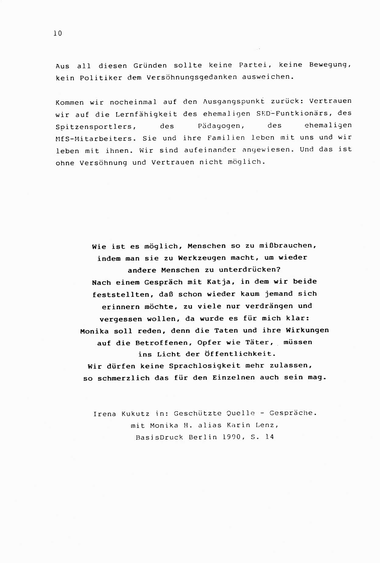 Zwie-Gespräch, Beiträge zur Aufarbeitung der Stasi-Vergangenheit [Deutsche Demokratische Republik (DDR)], Ausgabe Nr. 2, Berlin 1991, Seite 10 (Zwie-Gespr. Ausg. 2 1991, S. 10)