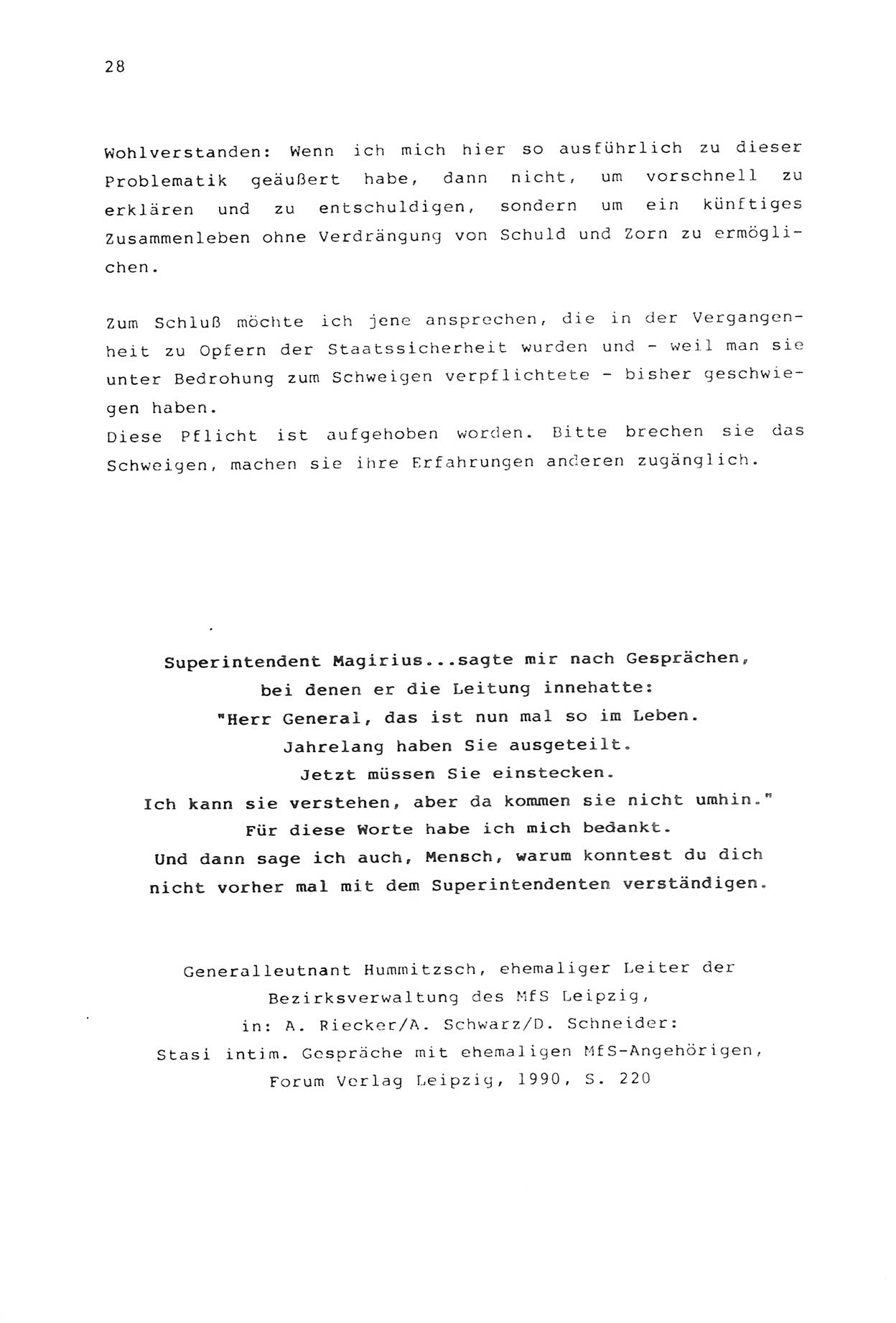 Zwie-Gespräch, Beiträge zur Aufarbeitung der Stasi-Vergangenheit [Deutsche Demokratische Republik (DDR)], Ausgabe Nr. 2, Berlin 1991, Seite 28 (Zwie-Gespr. Ausg. 2 1991, S. 28)