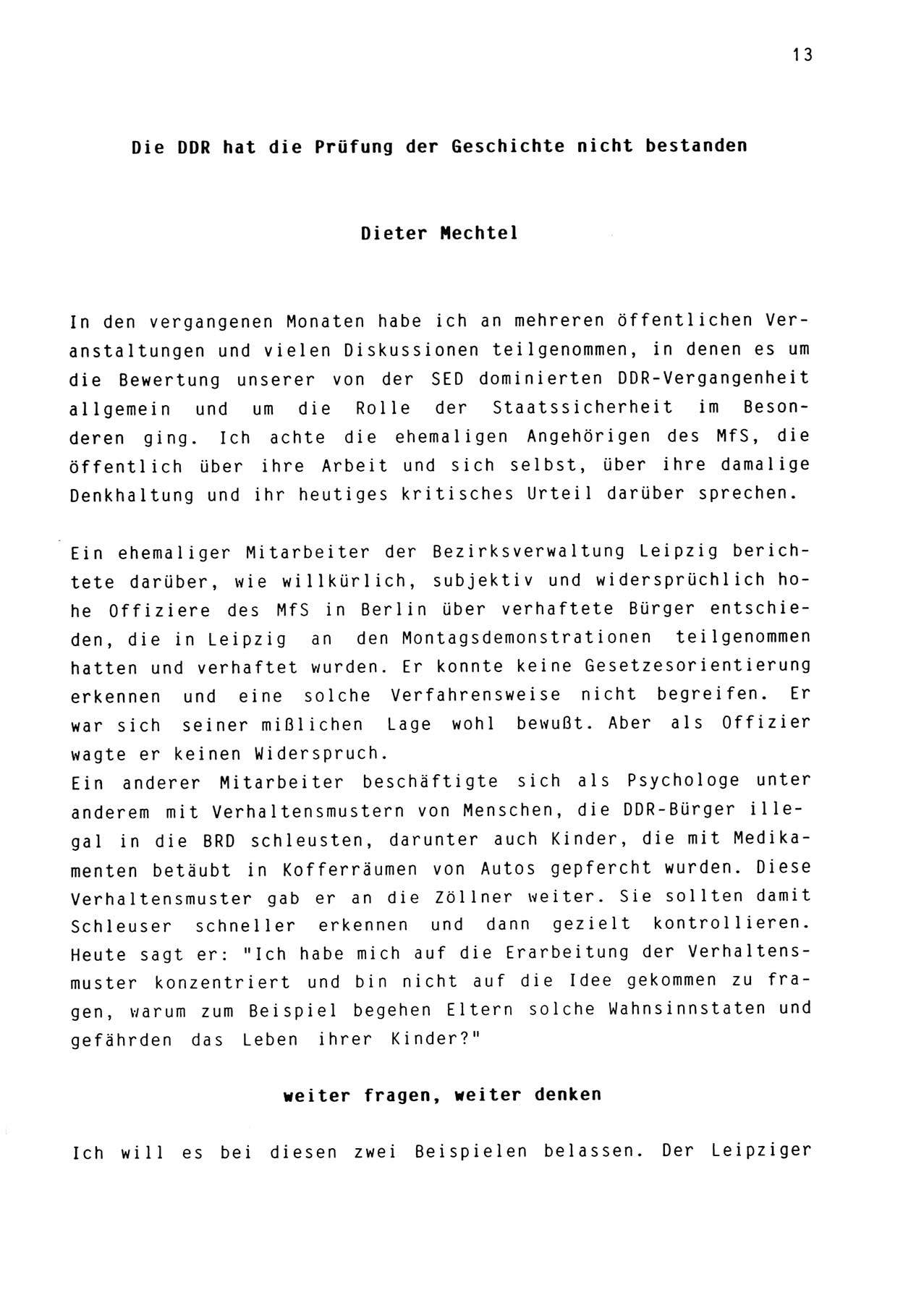 Zwie-Gespräch, Beiträge zur Aufarbeitung der Stasi-Vergangenheit [Deutsche Demokratische Republik (DDR)], Ausgabe Nr. 3, Berlin 1991, Seite 13 (Zwie-Gespr. Ausg. 3 1991, S. 13)