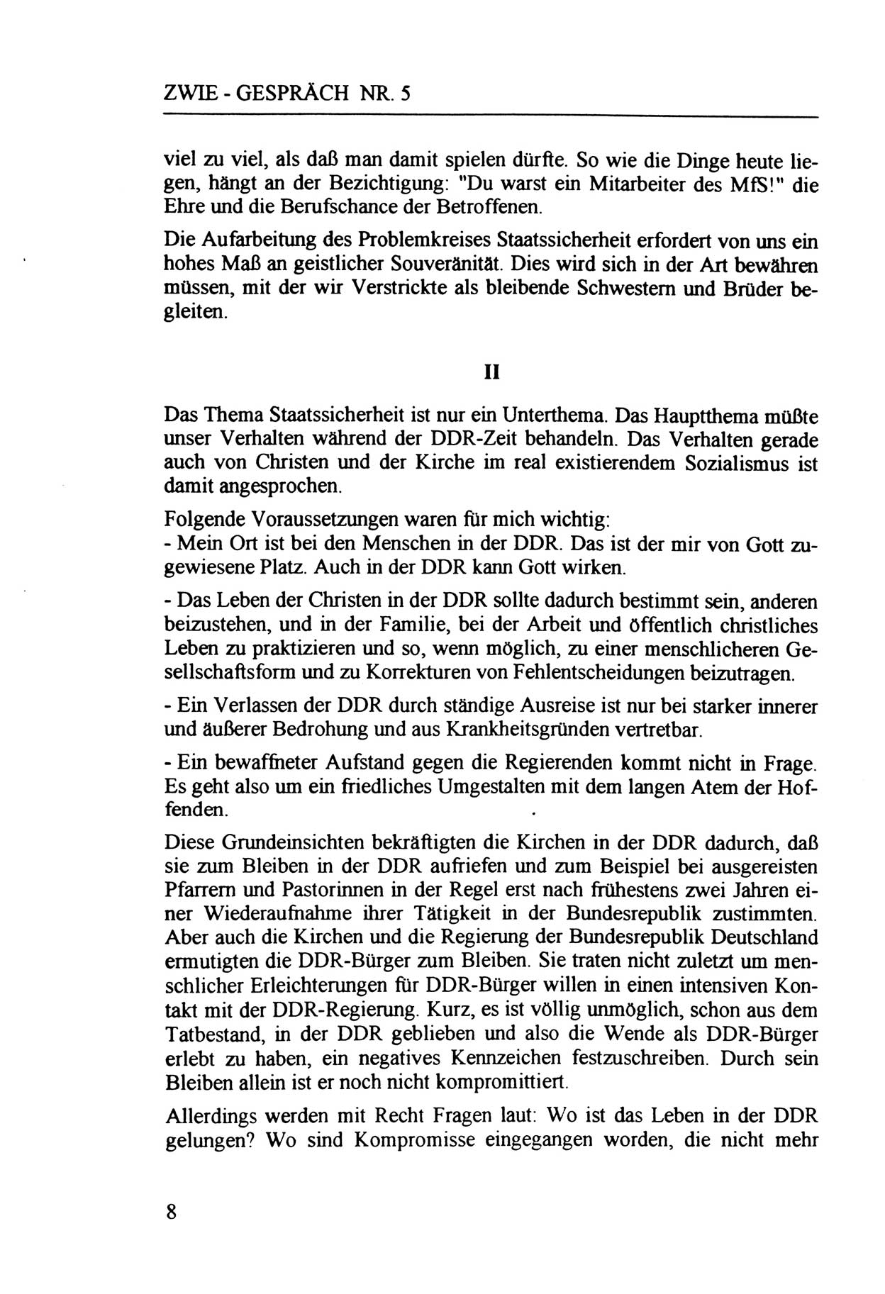 Zwie-Gespräch, Beiträge zur Aufarbeitung der Staatssicherheits-Vergangenheit [Deutsche Demokratische Republik (DDR)], Ausgabe Nr. 5, Berlin 1991, Seite 8 (Zwie-Gespr. Ausg. 5 1991, S. 8)