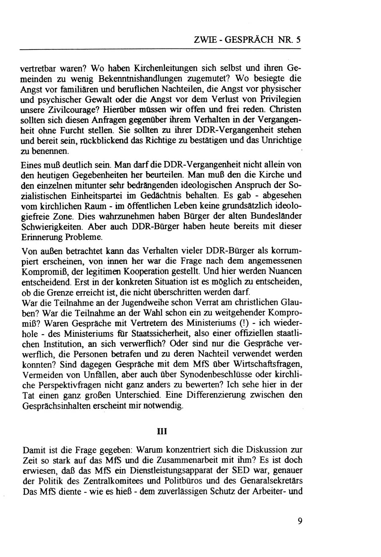 Zwie-Gespräch, Beiträge zur Aufarbeitung der Staatssicherheits-Vergangenheit [Deutsche Demokratische Republik (DDR)], Ausgabe Nr. 5, Berlin 1991, Seite 9 (Zwie-Gespr. Ausg. 5 1991, S. 9)