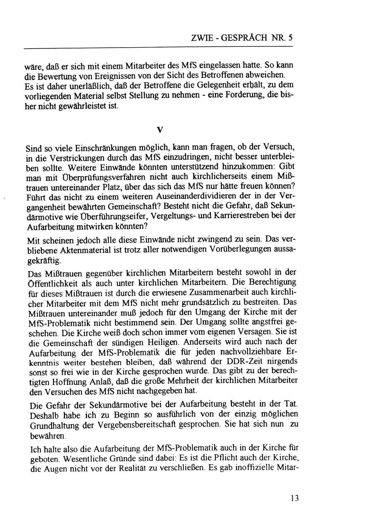 Zwie-Gespräch, Beiträge zur Aufarbeitung der Staatssicherheits-Vergangenheit [Deutsche Demokratische Republik (DDR)], Ausgabe Nr. 5, Berlin 1991, Seite 13 (Zwie-Gespr. Ausg. 5 1991, S. 13)