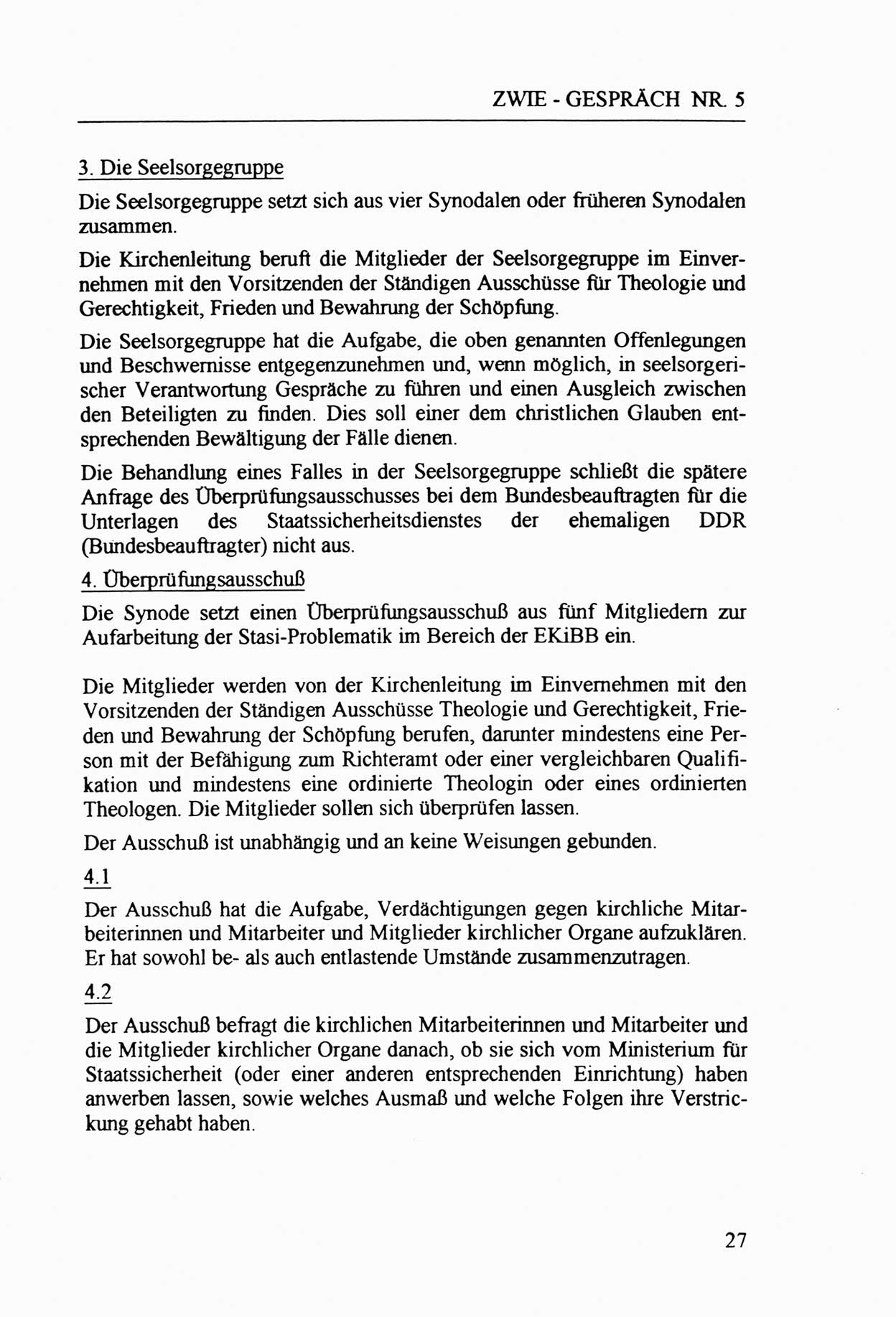 Zwie-Gespräch, Beiträge zur Aufarbeitung der Staatssicherheits-Vergangenheit [Deutsche Demokratische Republik (DDR)], Ausgabe Nr. 5, Berlin 1991, Seite 27 (Zwie-Gespr. Ausg. 5 1991, S. 27)