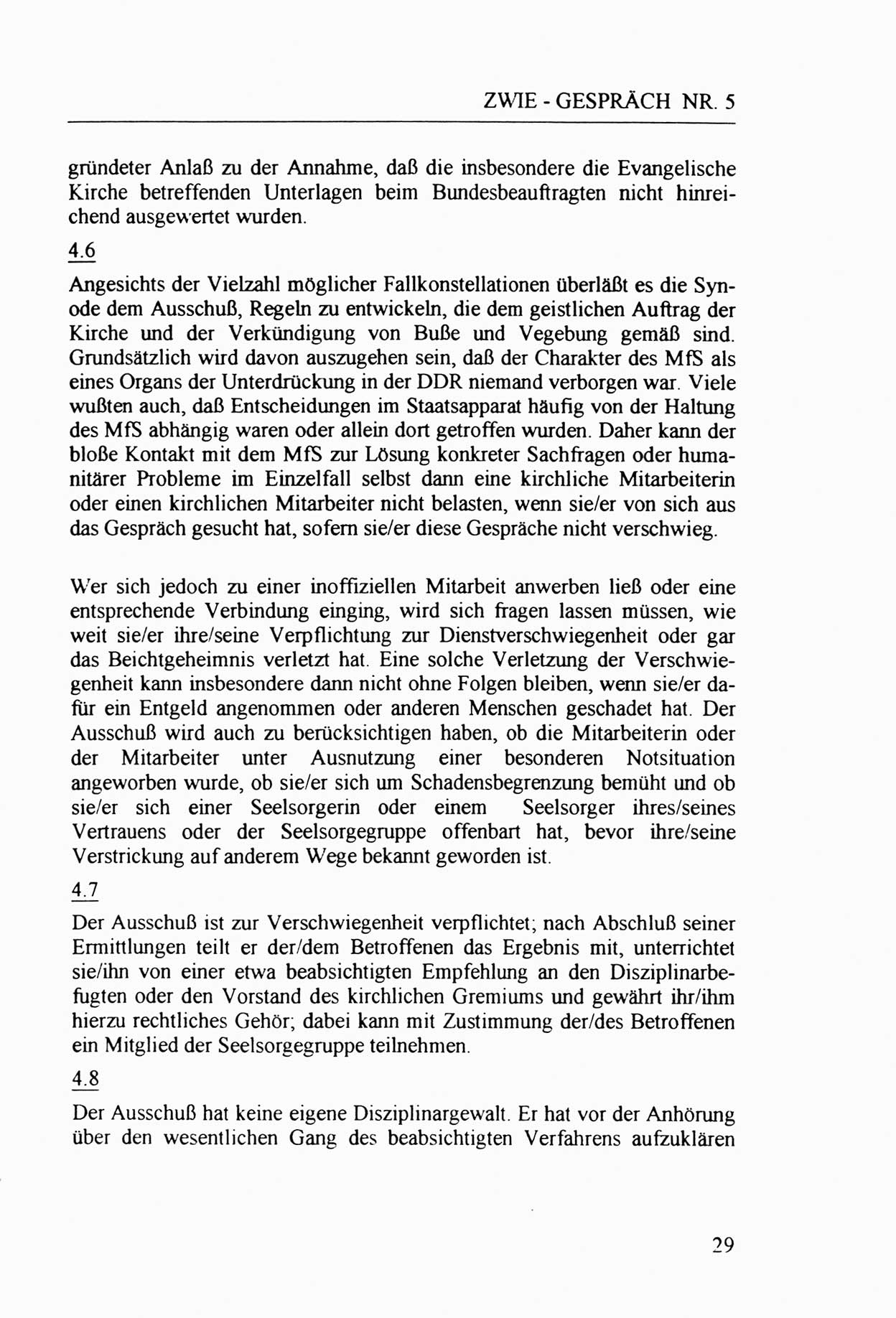 Zwie-Gespräch, Beiträge zur Aufarbeitung der Staatssicherheits-Vergangenheit [Deutsche Demokratische Republik (DDR)], Ausgabe Nr. 5, Berlin 1991, Seite 29 (Zwie-Gespr. Ausg. 5 1991, S. 29)