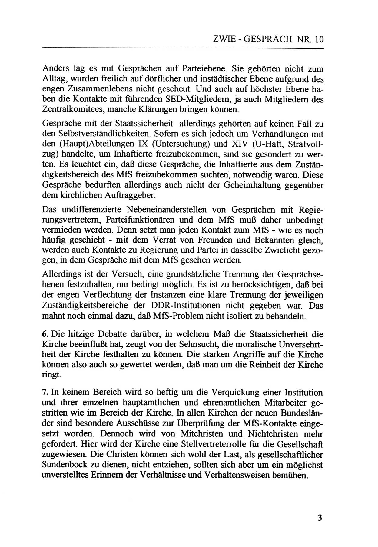 Zwie-Gespräch, Beiträge zur Aufarbeitung der Staatssicherheits-Vergangenheit [Deutsche Demokratische Republik (DDR)], Ausgabe Nr. 10, Berlin 1992, Seite 3 (Zwie-Gespr. Ausg. 10 1992, S. 3)