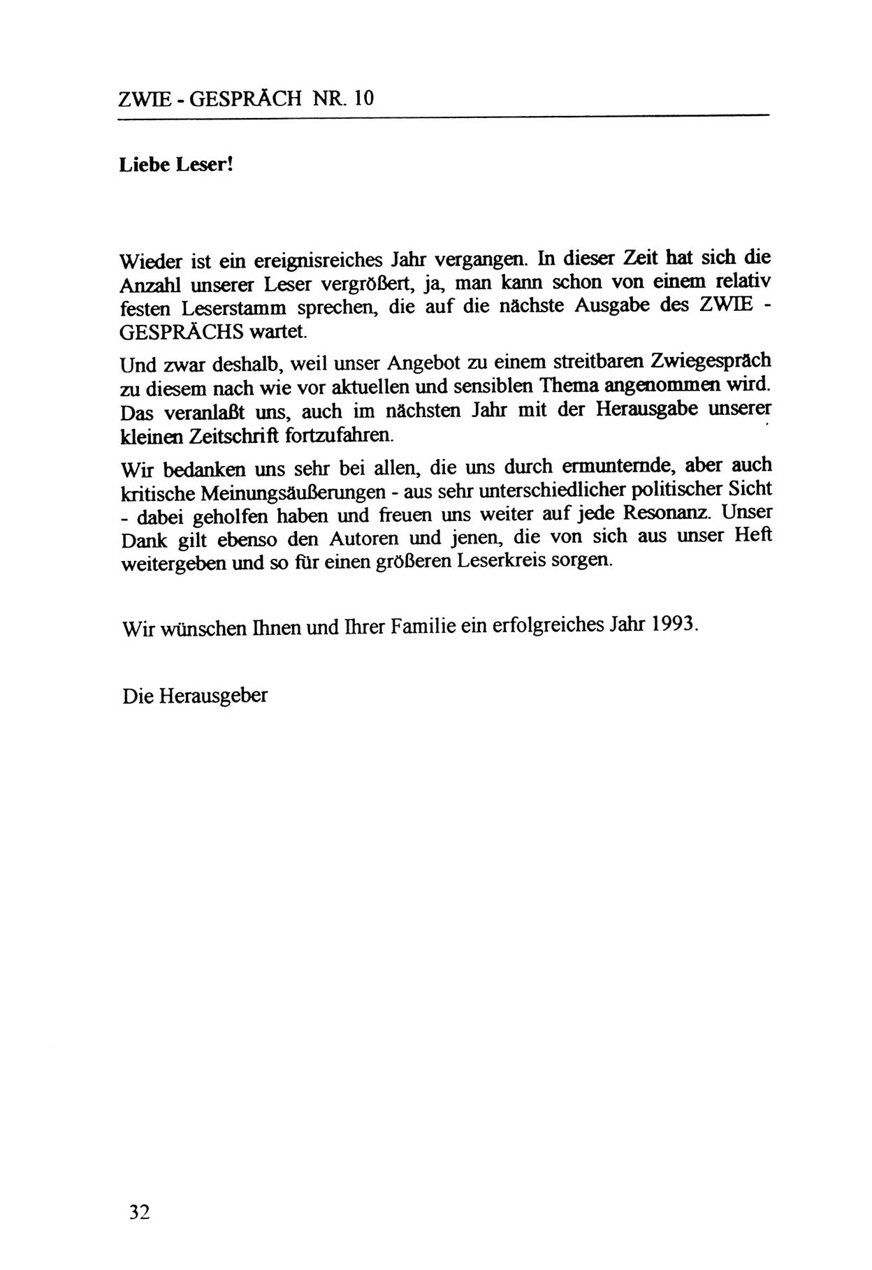 Zwie-Gespräch, Beiträge zur Aufarbeitung der Staatssicherheits-Vergangenheit [Deutsche Demokratische Republik (DDR)], Ausgabe Nr. 10, Berlin 1992, Seite 32 (Zwie-Gespr. Ausg. 10 1992, S. 32)