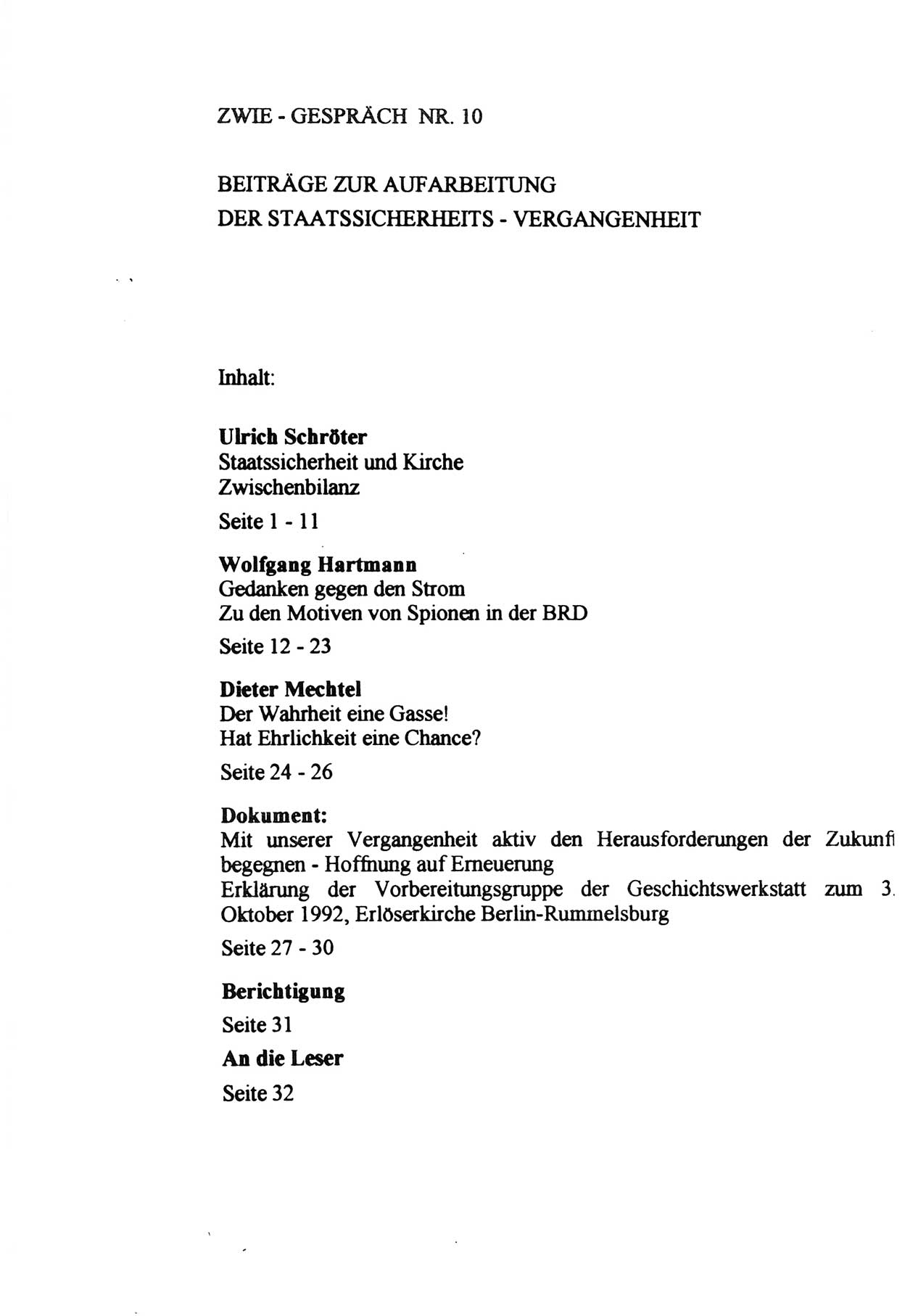 Zwie-Gespräch, Beiträge zur Aufarbeitung der Staatssicherheits-Vergangenheit [Deutsche Demokratische Republik (DDR)], Ausgabe Nr. 10, Berlin 1992, Seite 33 (Zwie-Gespr. Ausg. 10 1992, S. 33)