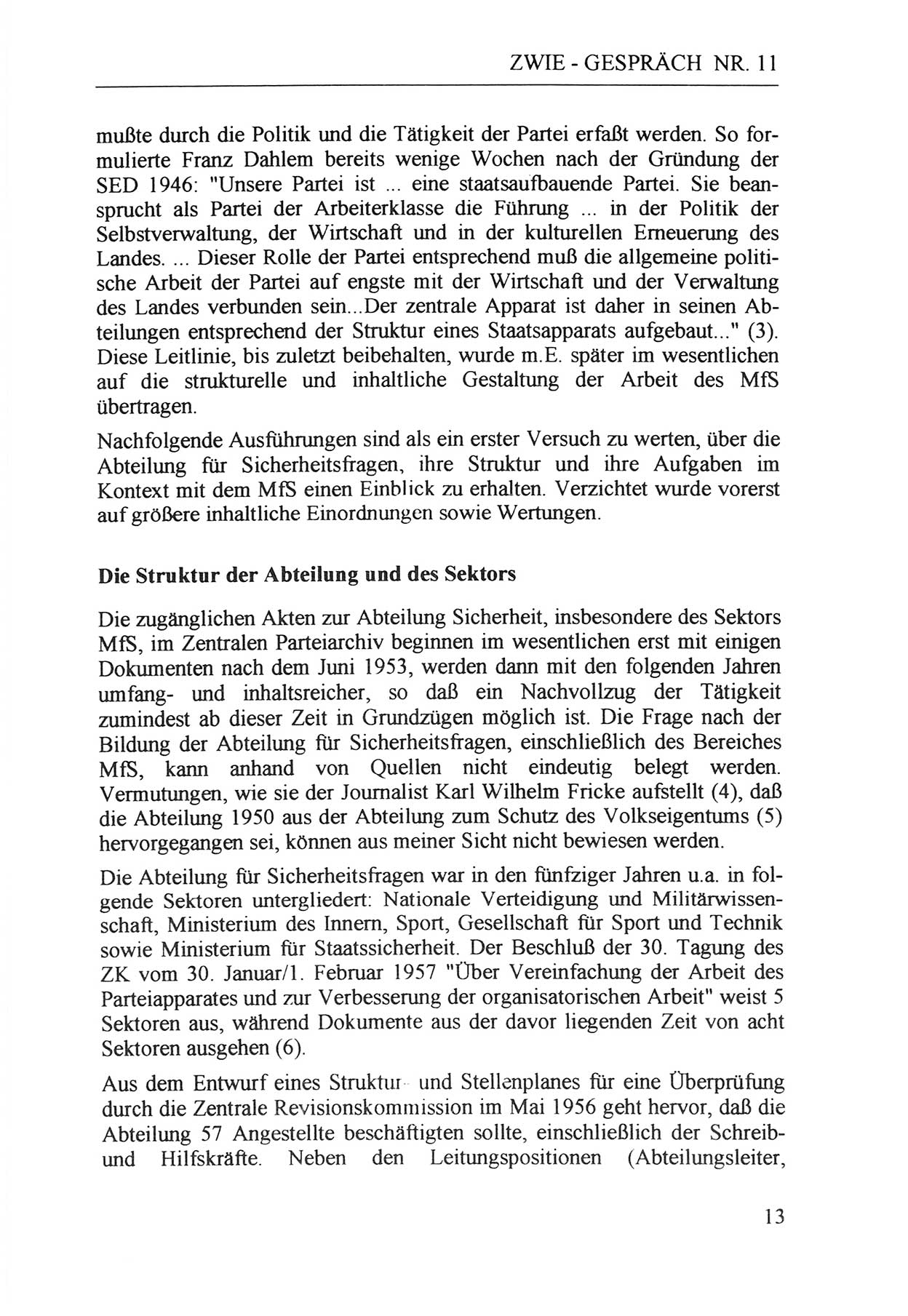 Zwie-Gespräch, Beiträge zur Aufarbeitung der Staatssicherheits-Vergangenheit [Deutsche Demokratische Republik (DDR)], Ausgabe Nr. 11, Berlin 1992, Seite 13 (Zwie-Gespr. Ausg. 11 1992, S. 13)