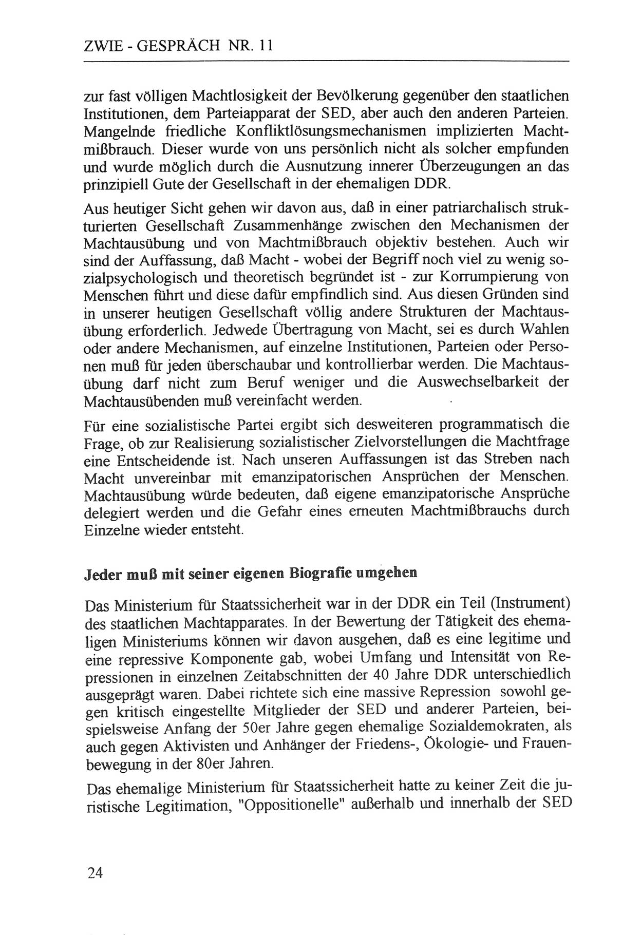 Zwie-Gespräch, Beiträge zur Aufarbeitung der Staatssicherheits-Vergangenheit [Deutsche Demokratische Republik (DDR)], Ausgabe Nr. 11, Berlin 1992, Seite 24 (Zwie-Gespr. Ausg. 11 1992, S. 24)