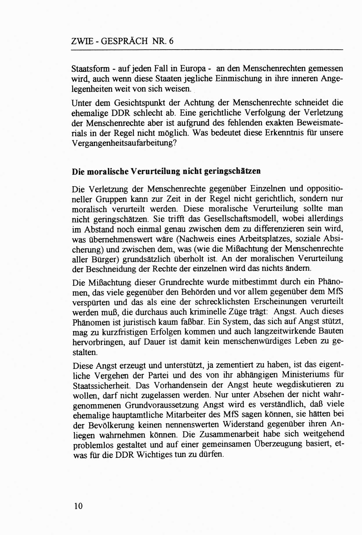 Zwie-Gespräch, Beiträge zur Aufarbeitung der Staatssicherheits-Vergangenheit [Deutsche Demokratische Republik (DDR)], Ausgabe Nr. 6, Berlin 1992, Seite 10 (Zwie-Gespr. Ausg. 6 1992, S. 10)