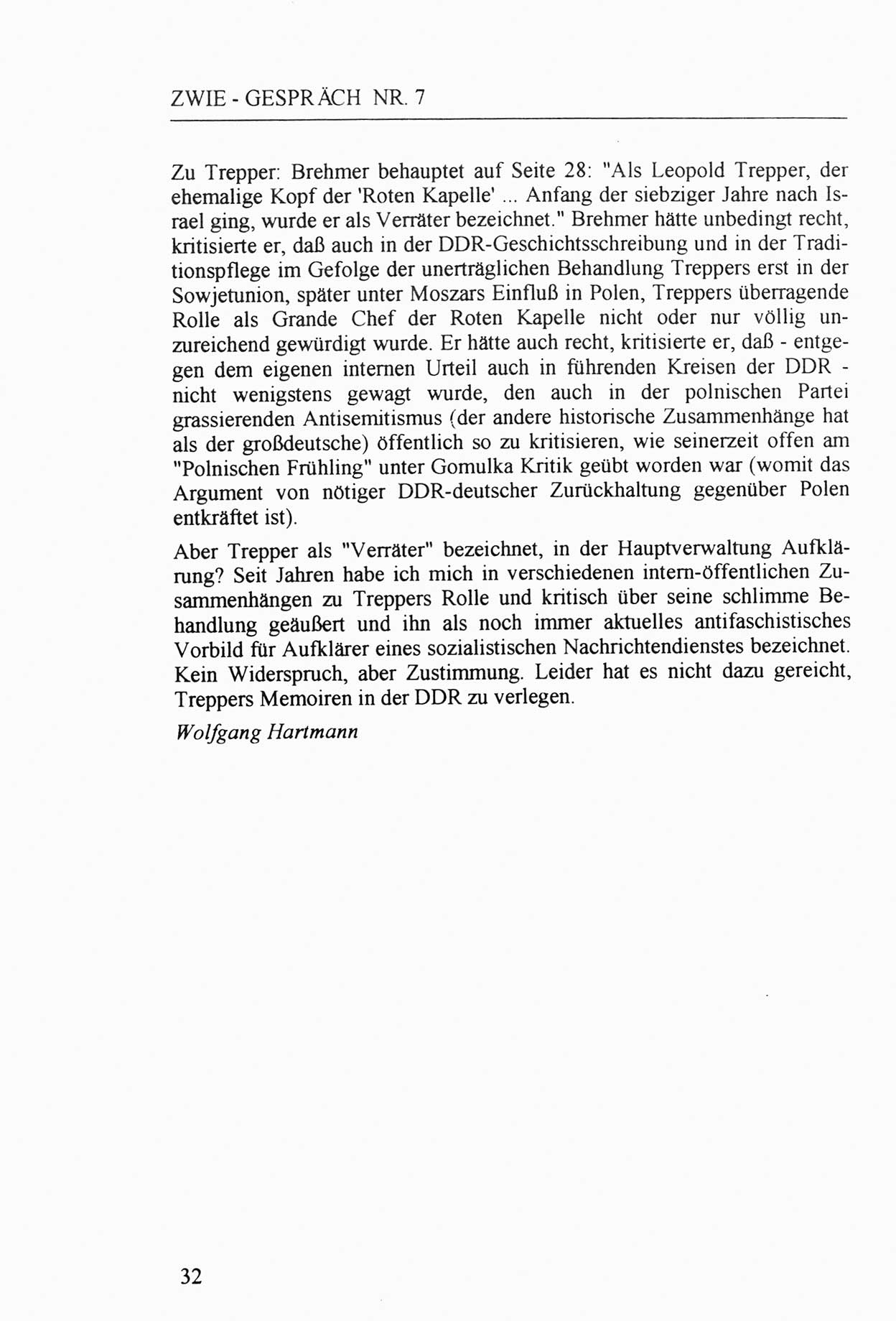 Zwie-Gespräch, Beiträge zur Aufarbeitung der Staatssicherheits-Vergangenheit [Deutsche Demokratische Republik (DDR)], Ausgabe Nr. 7, Berlin 1992, Seite 32 (Zwie-Gespr. Ausg. 7 1992, S. 32)